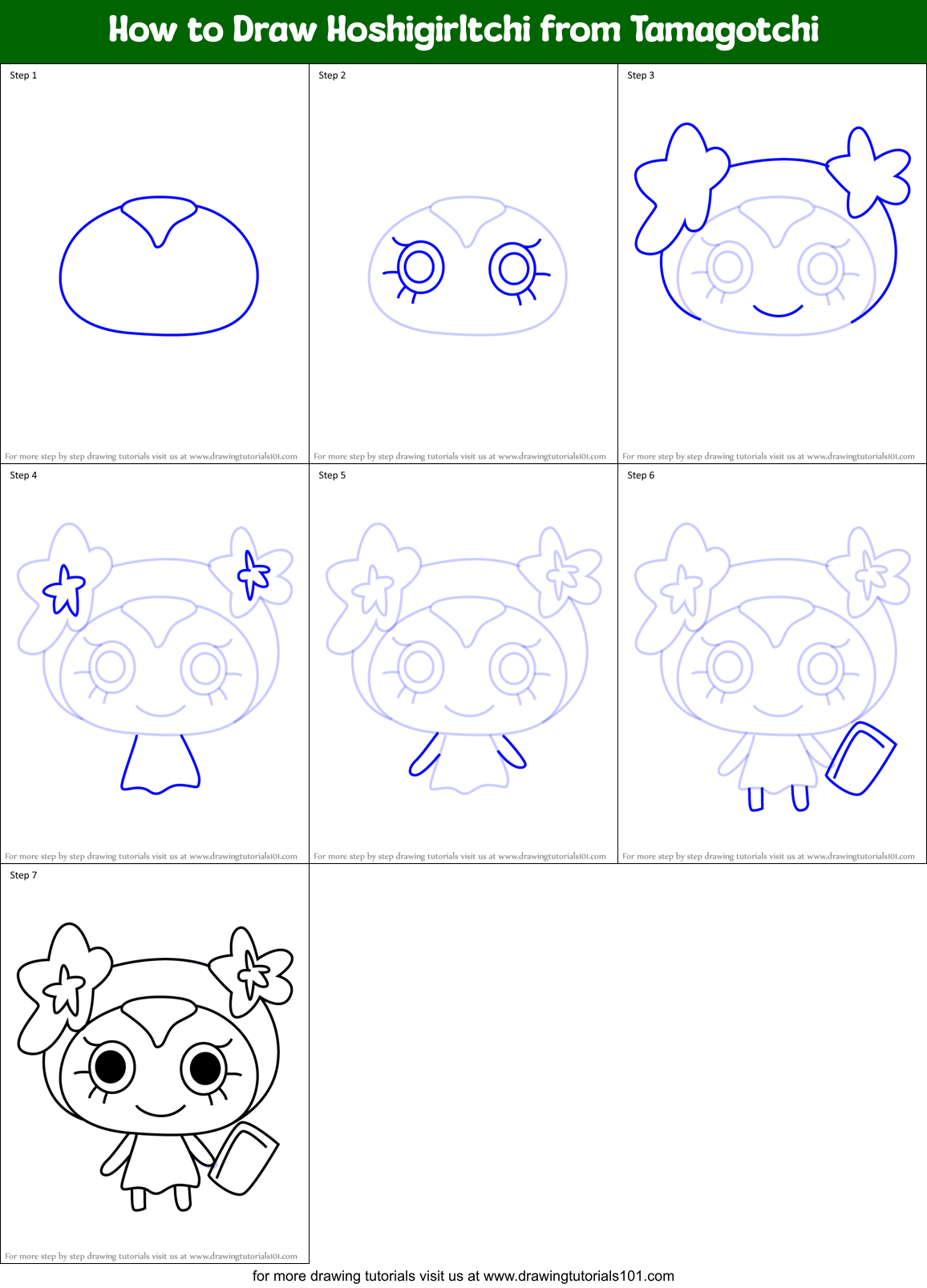 How to Draw Hoshigirltchi from Tamagotchi Printable Step by Step