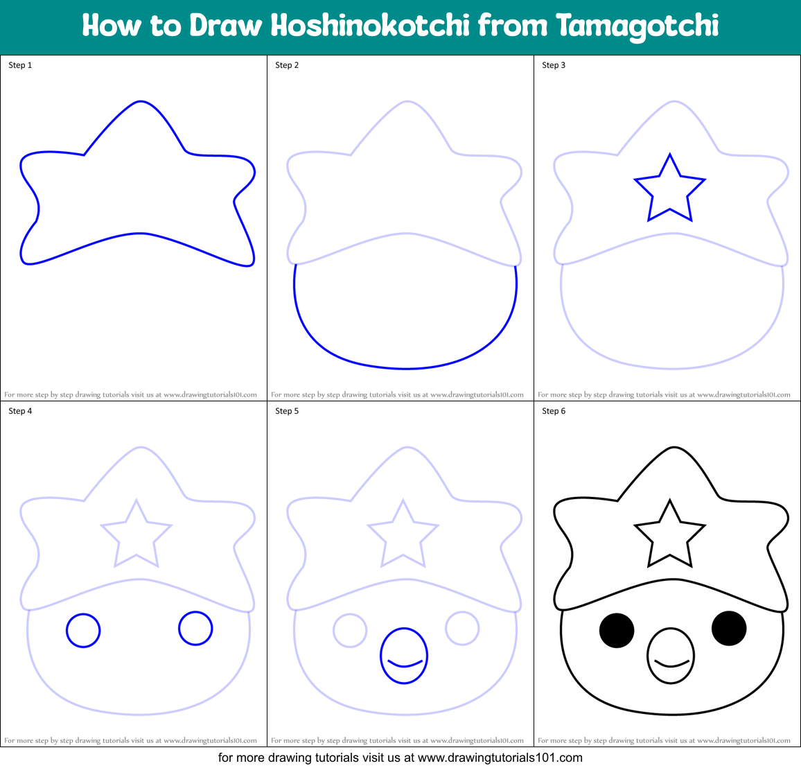 How to Draw Hoshinokotchi from Tamagotchi Printable Step by Step