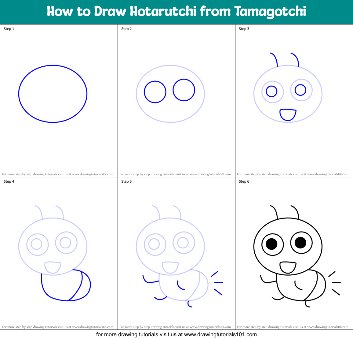 How to Draw Hotarutchi from Tamagotchi Printable Step by Step