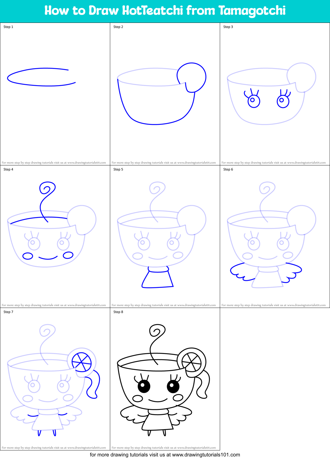 How to Draw HotTeatchi from Tamagotchi Printable Step by Step