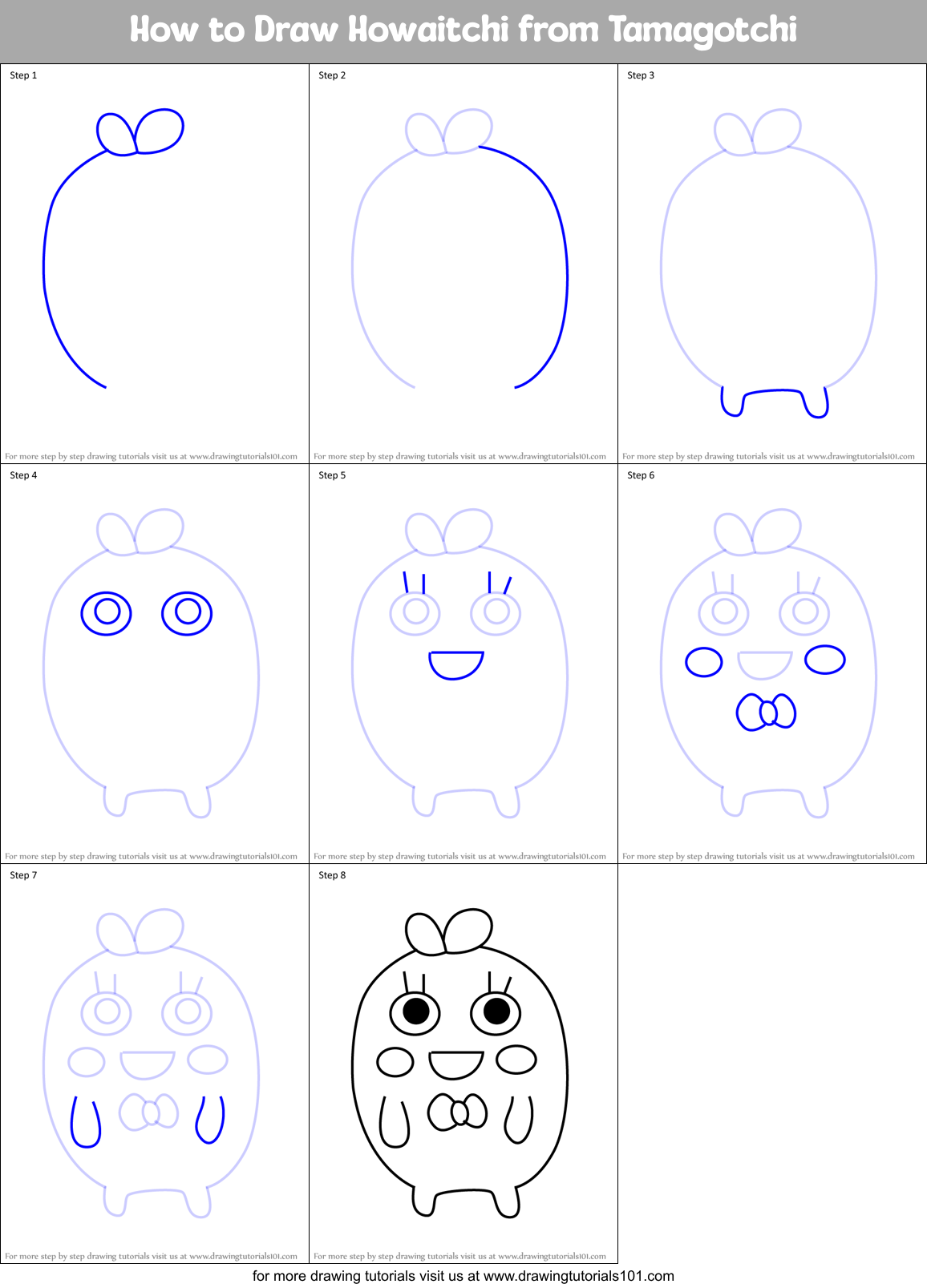 How to Draw Howaitchi from Tamagotchi Printable Step by Step