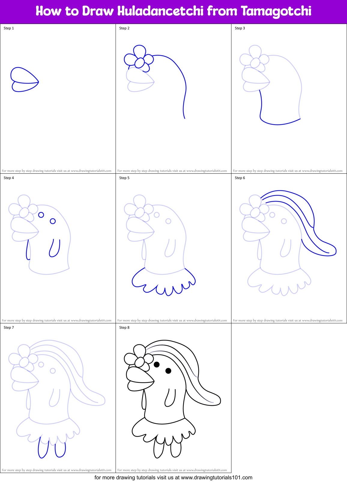 How to Draw Huladancetchi from Tamagotchi Printable Step by Step