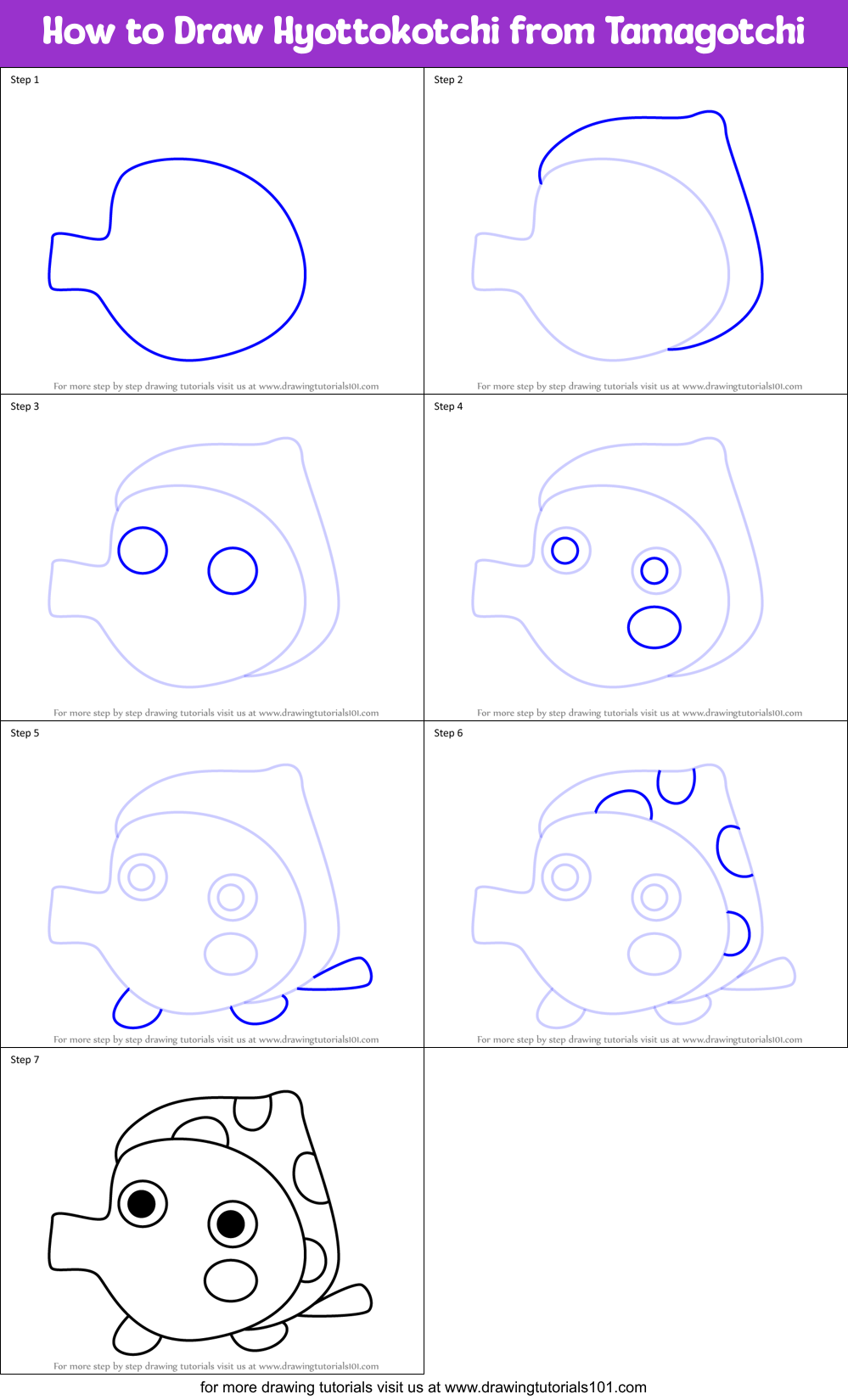 How to Draw Hyottokotchi from Tamagotchi Printable Step by Step