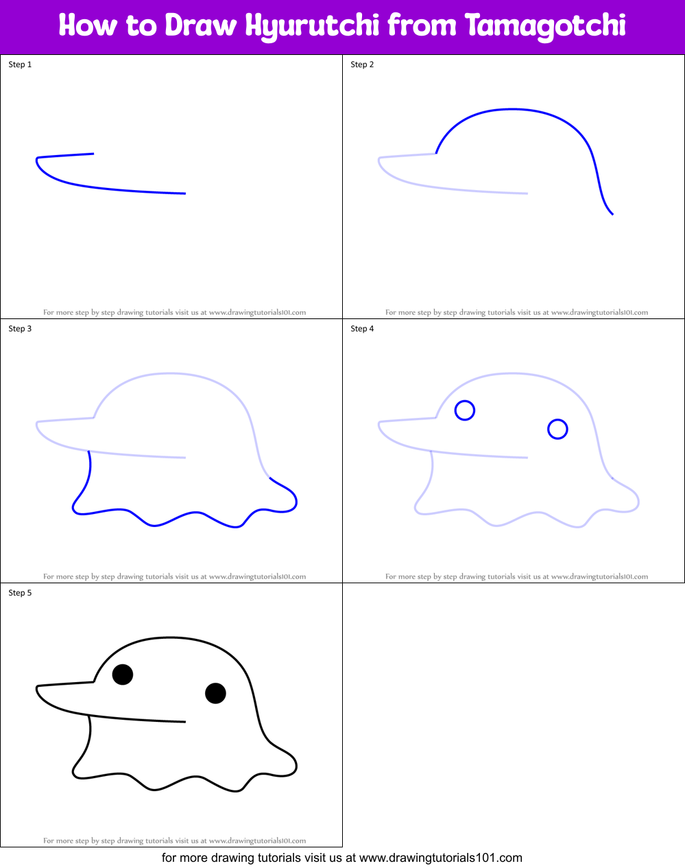 How to Draw Hyurutchi from Tamagotchi Printable Step by Step