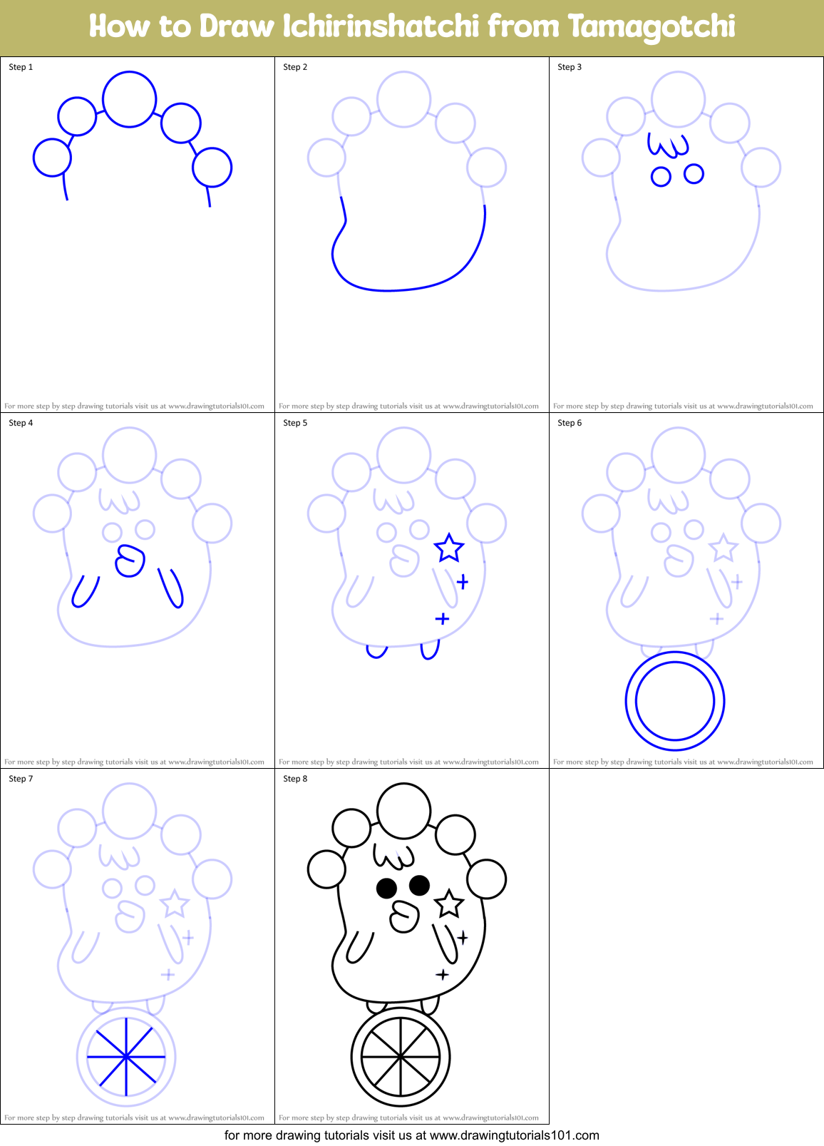 How to Draw Ichirinshatchi from Tamagotchi Printable Step by Step