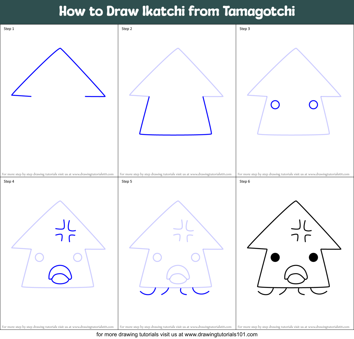 How to Draw Ikatchi from Tamagotchi Printable Step by Step
