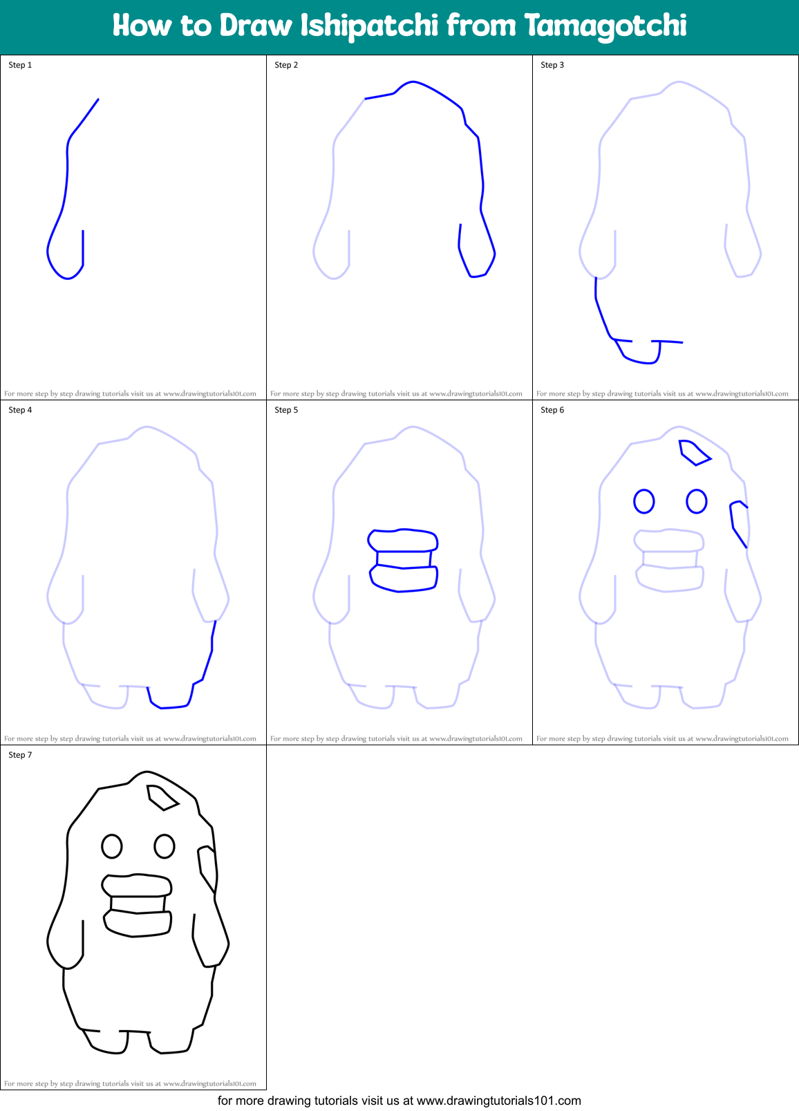 How to Draw Ishipatchi from Tamagotchi Printable Step by Step