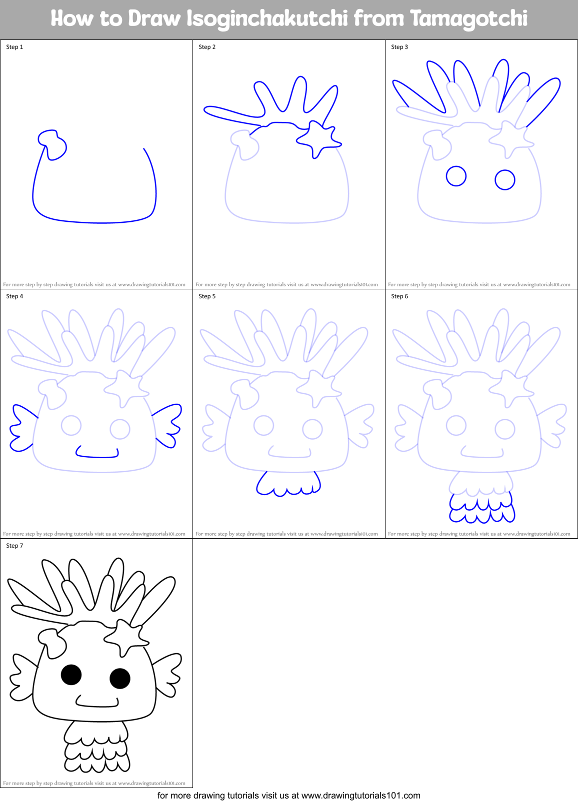 How to Draw Isoginchakutchi from Tamagotchi Printable Step by Step