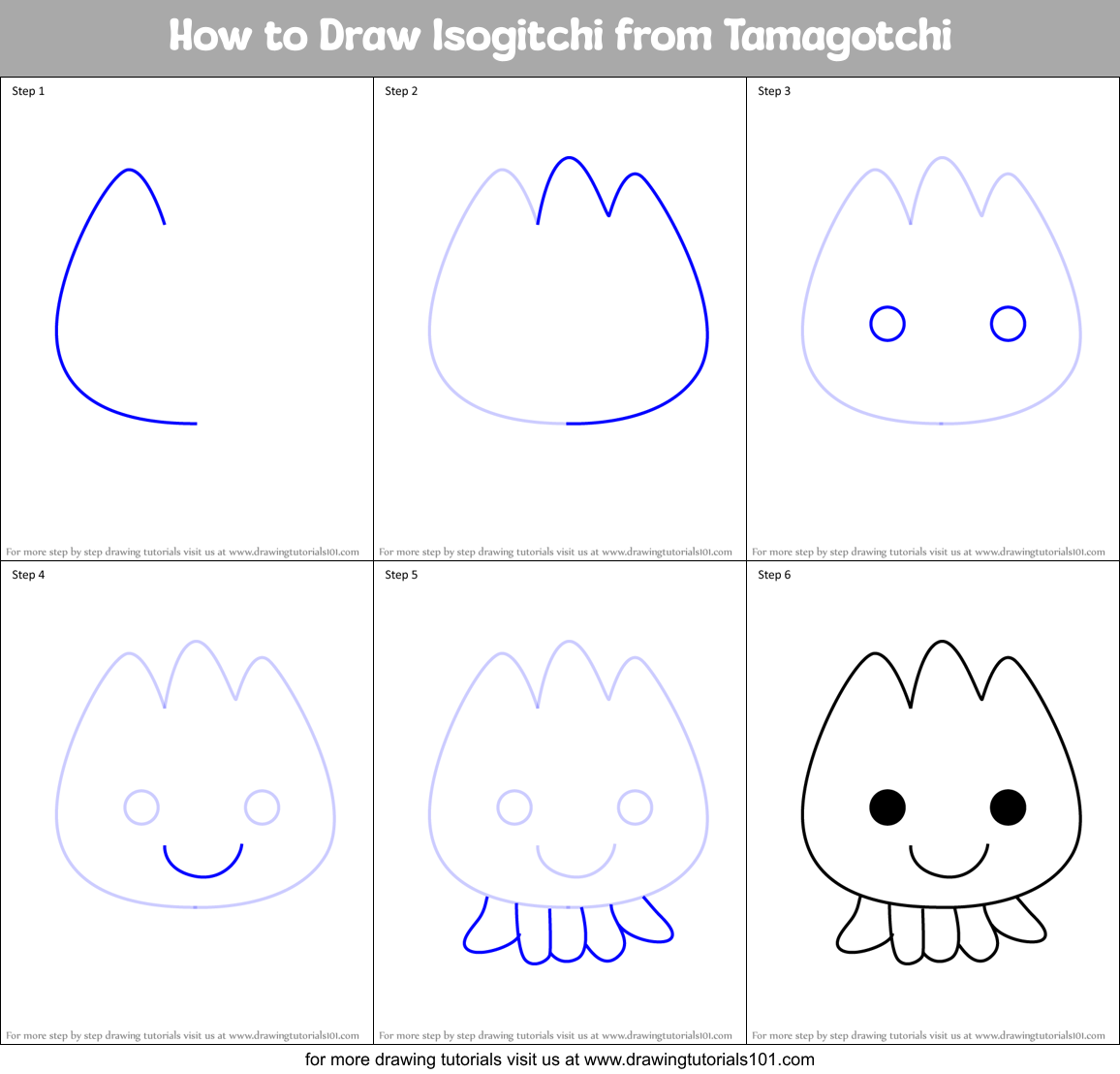 How to Draw Isogitchi from Tamagotchi Printable Step by Step