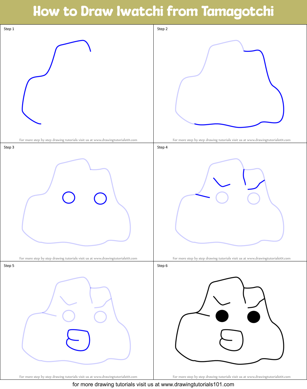 How to Draw Iwatchi from Tamagotchi Printable Step by Step