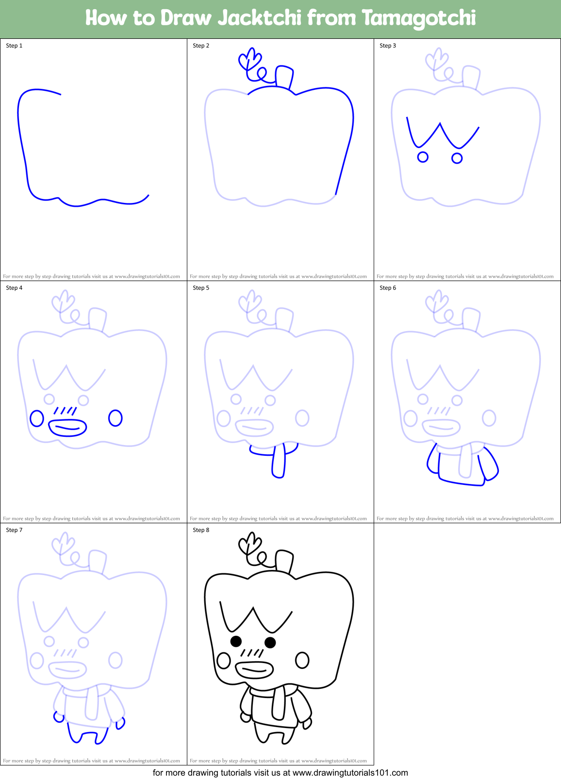 How to Draw Jacktchi from Tamagotchi Printable Step by Step