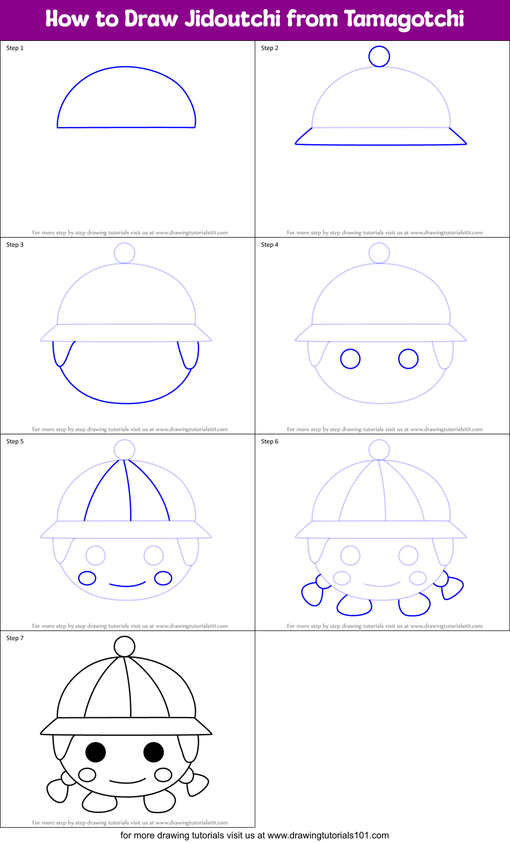 How to Draw Jidoutchi from Tamagotchi Printable Step by Step