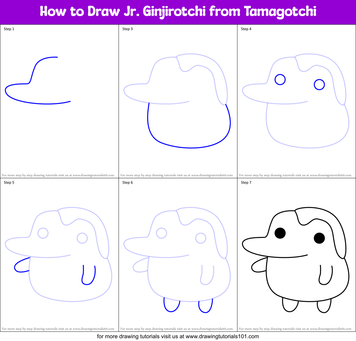 How to Draw Jr. Ginjirotchi from Tamagotchi Printable Step by Step