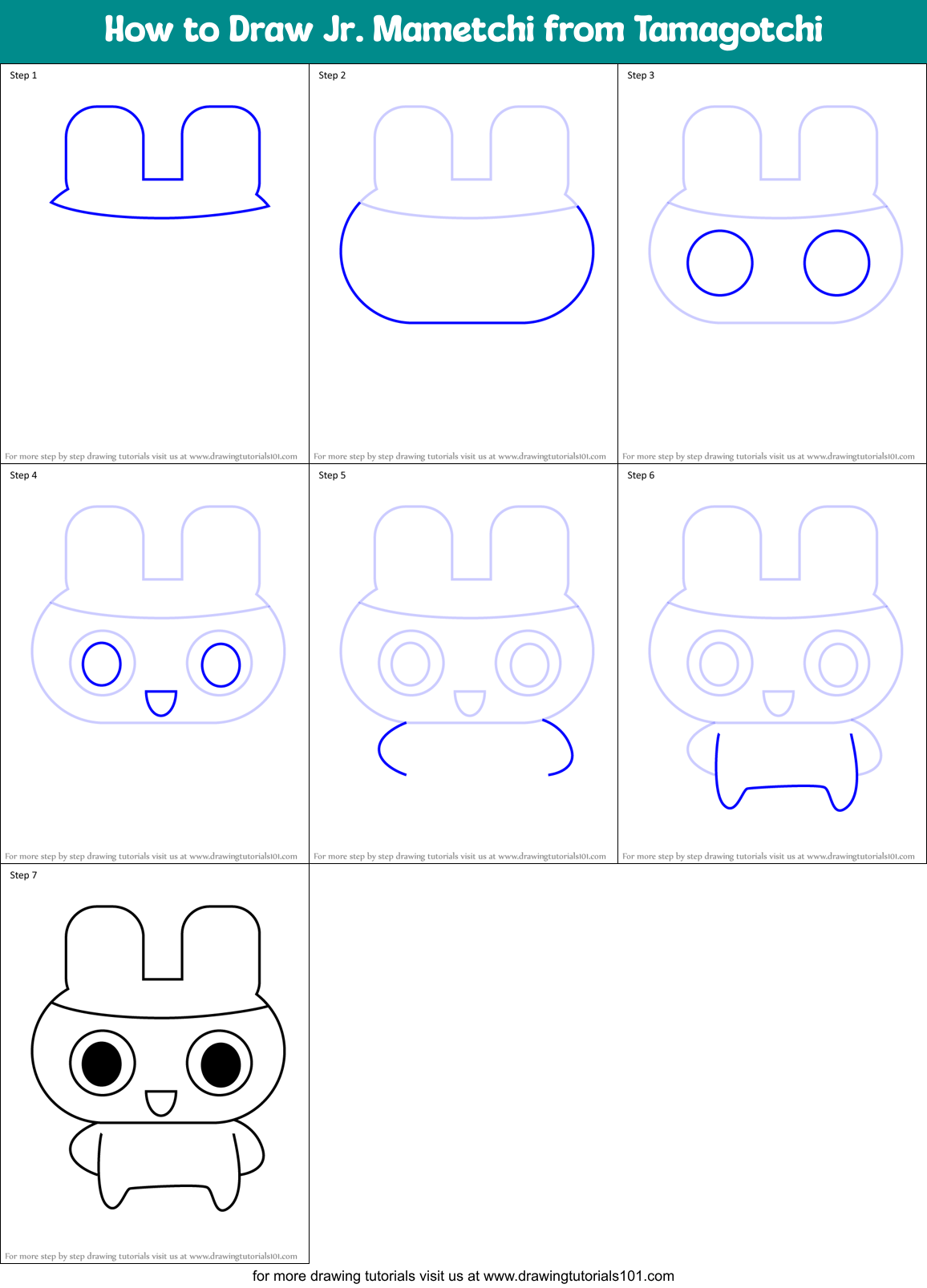 How to Draw Jr. Mametchi from Tamagotchi Printable Step by Step