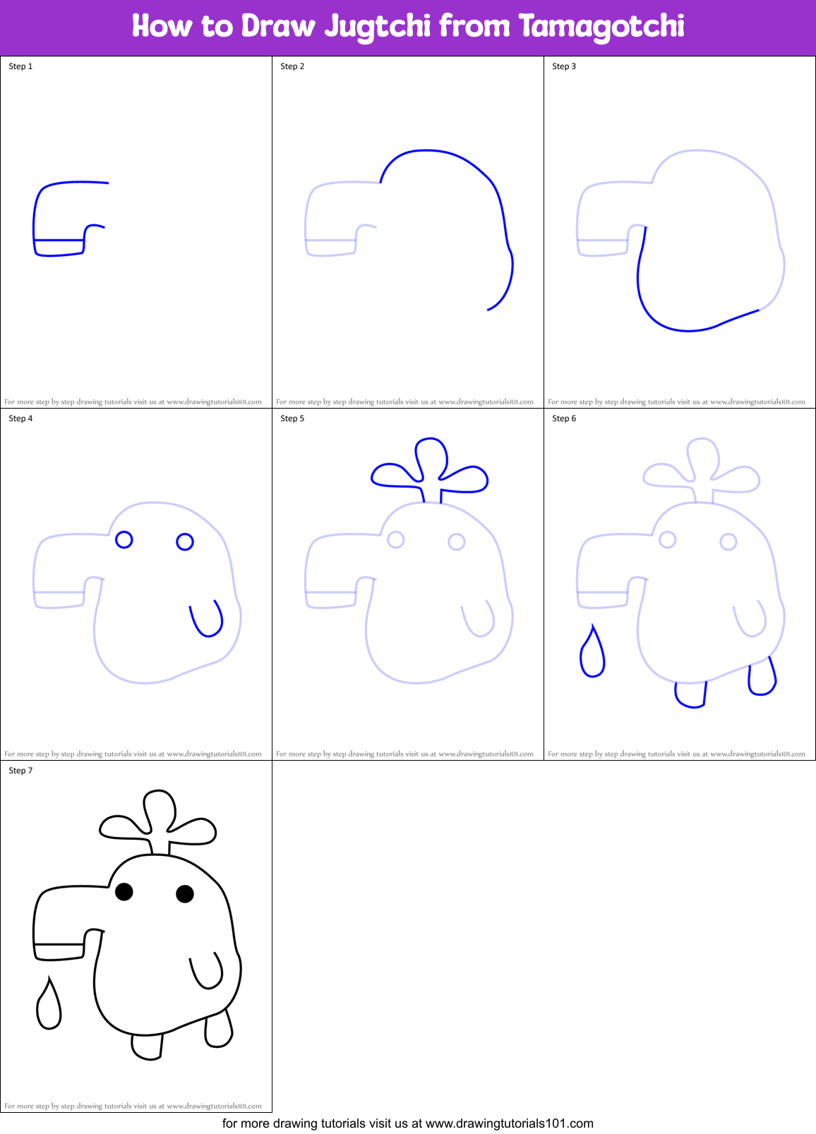 How to Draw Jugtchi from Tamagotchi Printable Step by Step