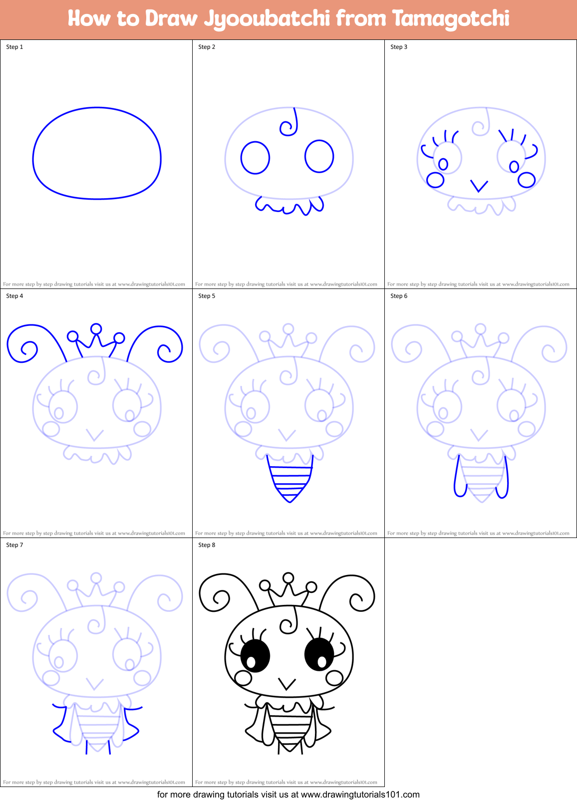 How to Draw Jyooubatchi from Tamagotchi Printable Step by Step
