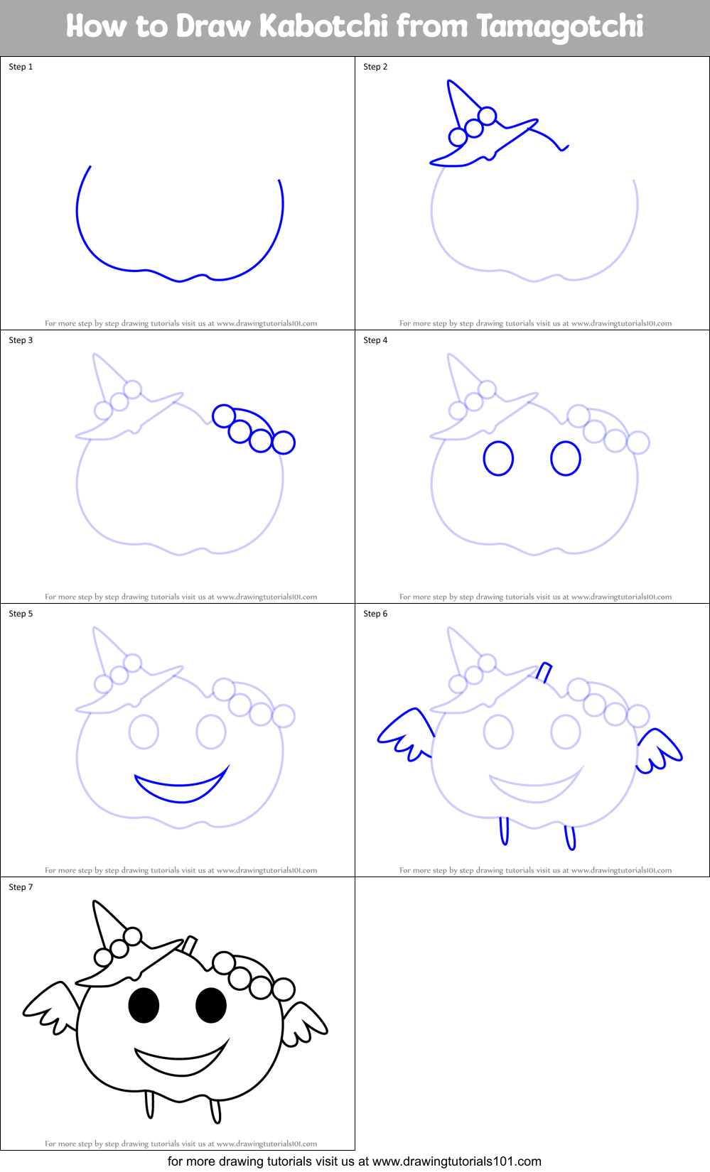 How to Draw Kabotchi from Tamagotchi Printable Step by Step