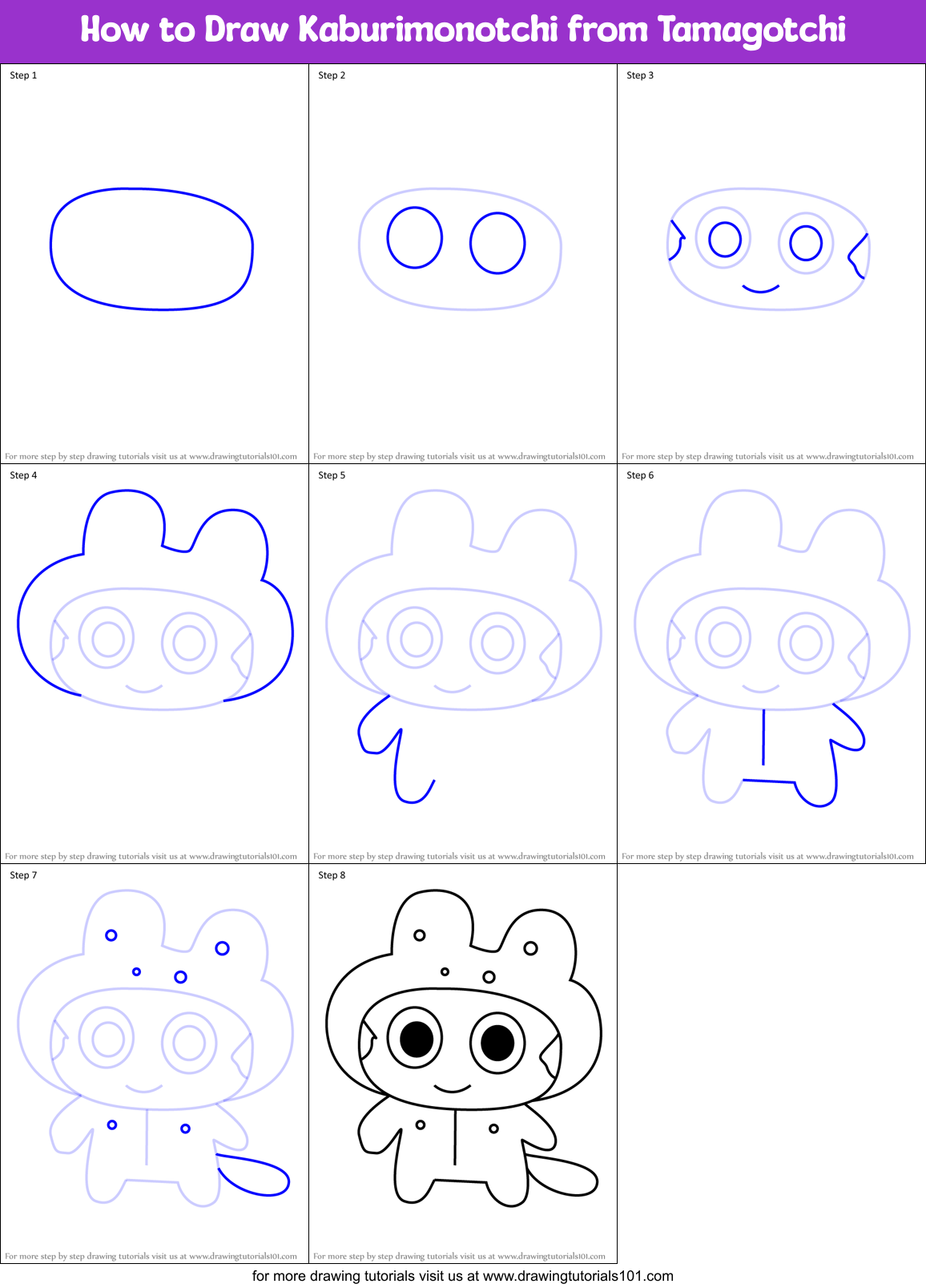 How to Draw Kaburimonotchi from Tamagotchi Printable Step by Step