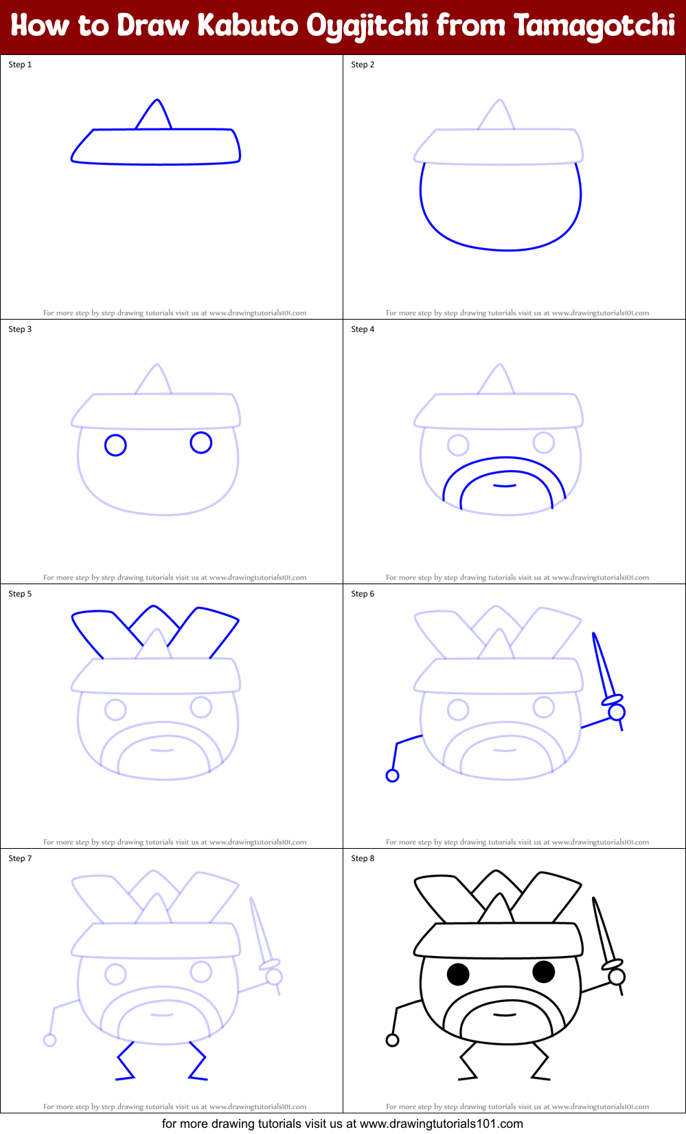 How to Draw Kabuto Oyajitchi from Tamagotchi Printable Step by Step
