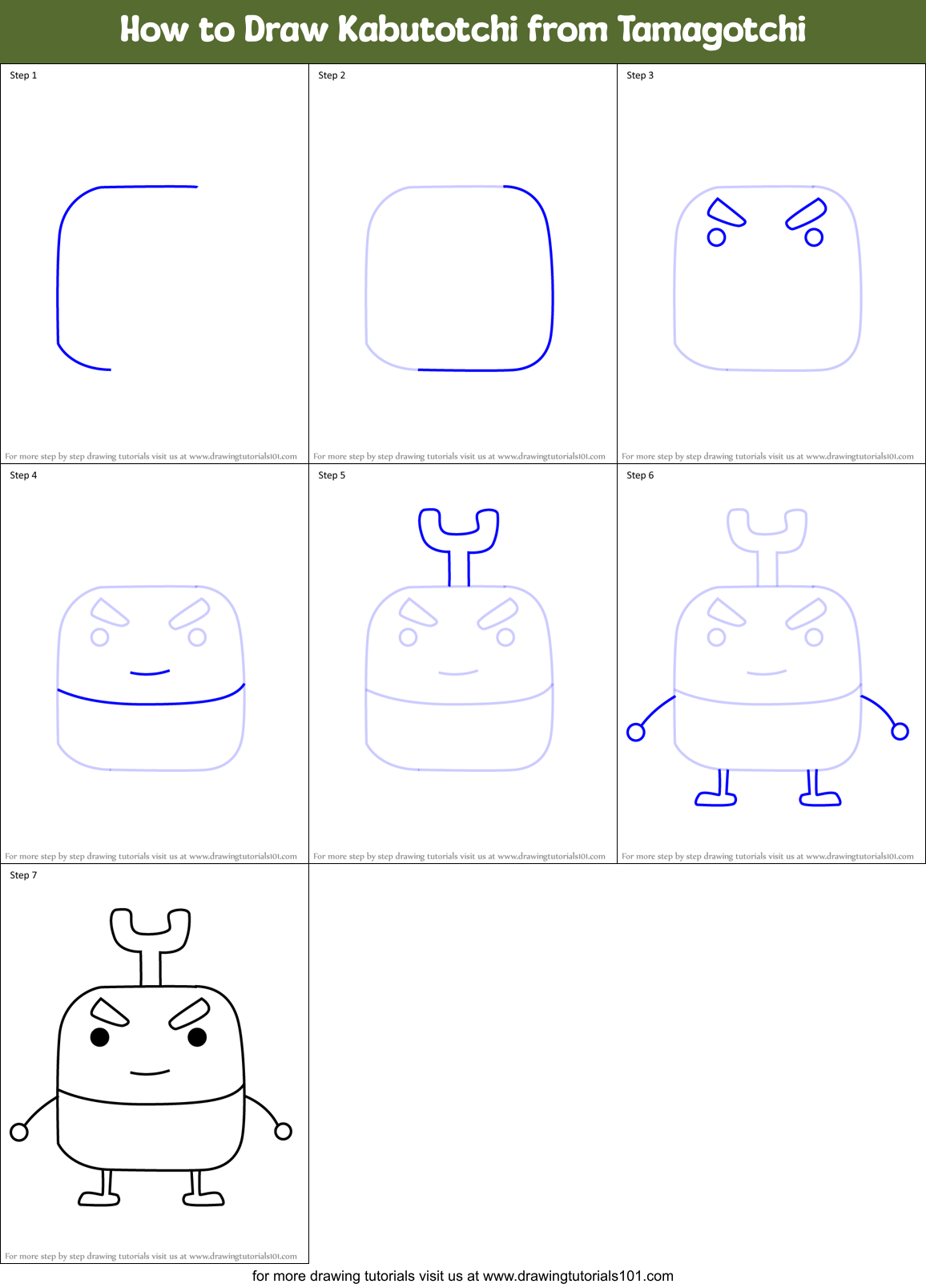 How to Draw Kabutotchi from Tamagotchi Printable Step by Step