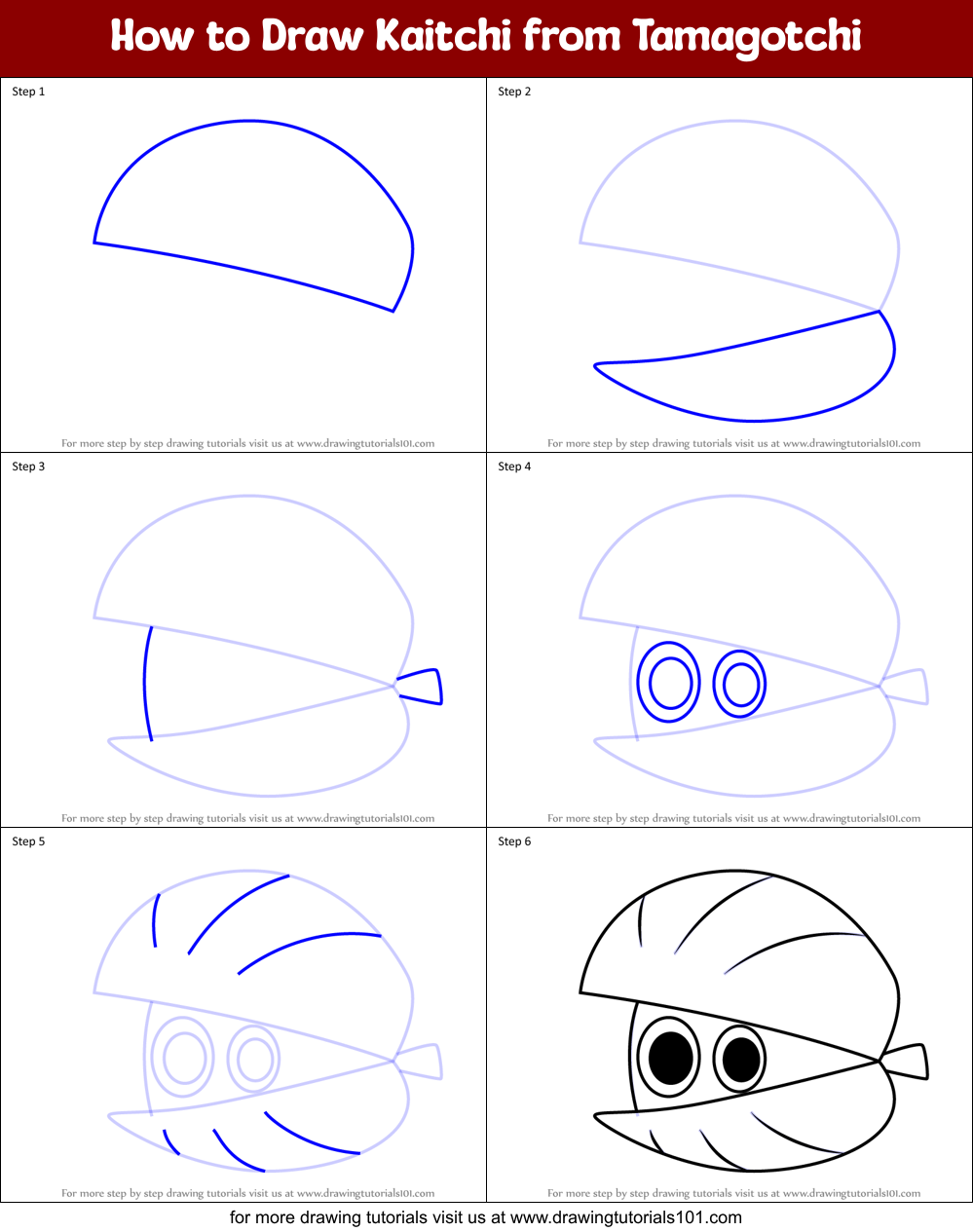 How to Draw Kaitchi from Tamagotchi Printable Step by Step