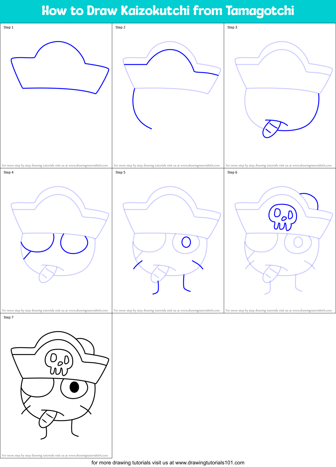 How to Draw Kaizokutchi from Tamagotchi Printable Step by Step