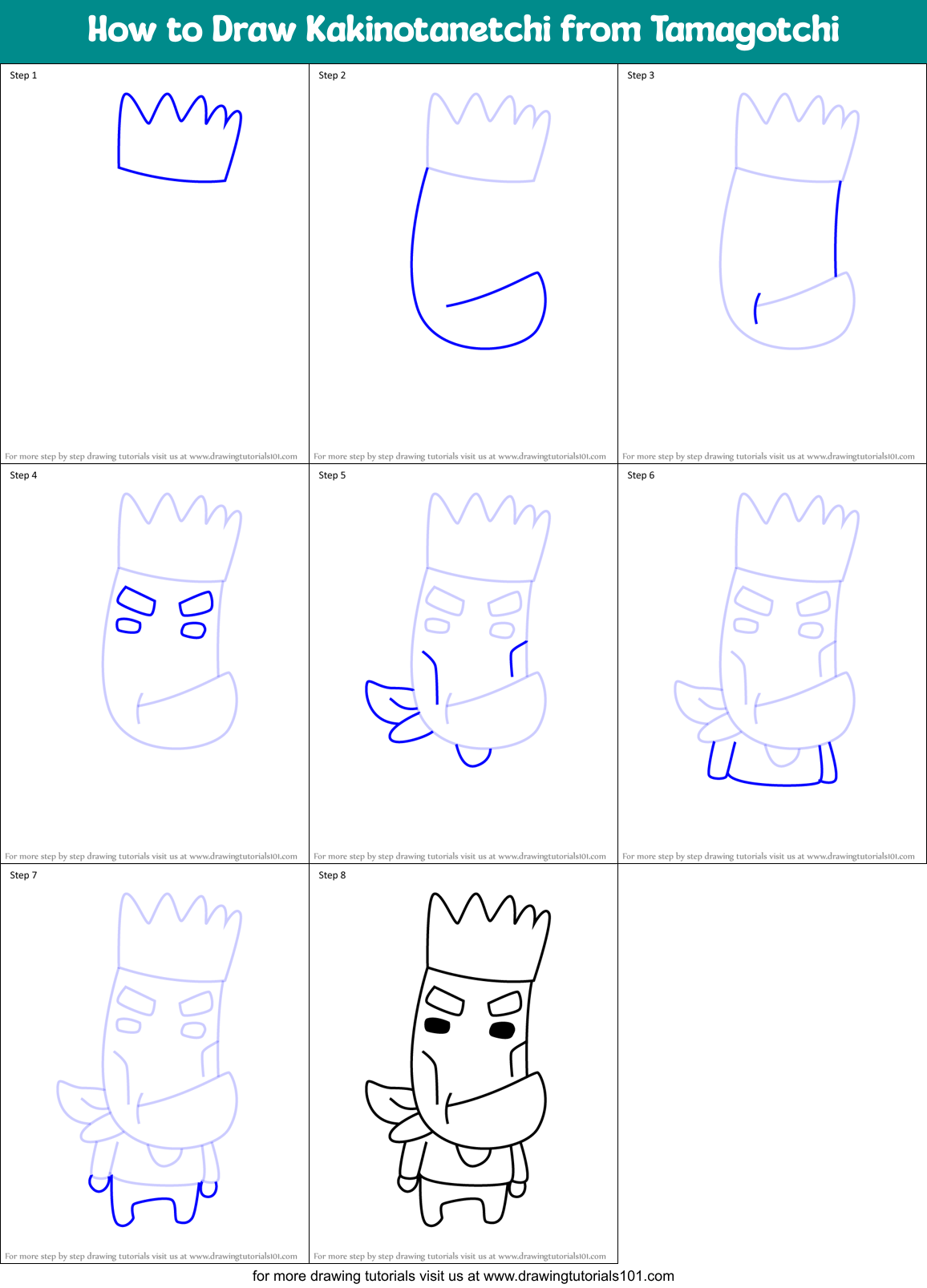 How to Draw Kakinotanetchi from Tamagotchi Printable Step by Step