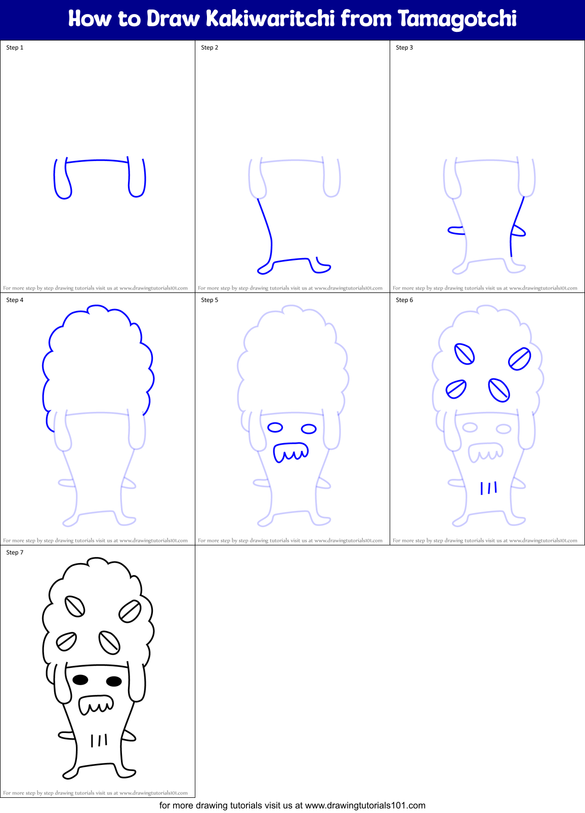 How to Draw Kakiwaritchi from Tamagotchi Printable Step by Step