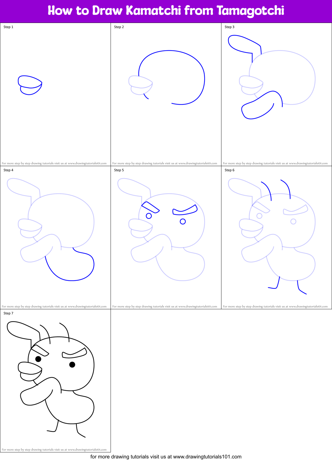 How to Draw Kamatchi from Tamagotchi Printable Step by Step