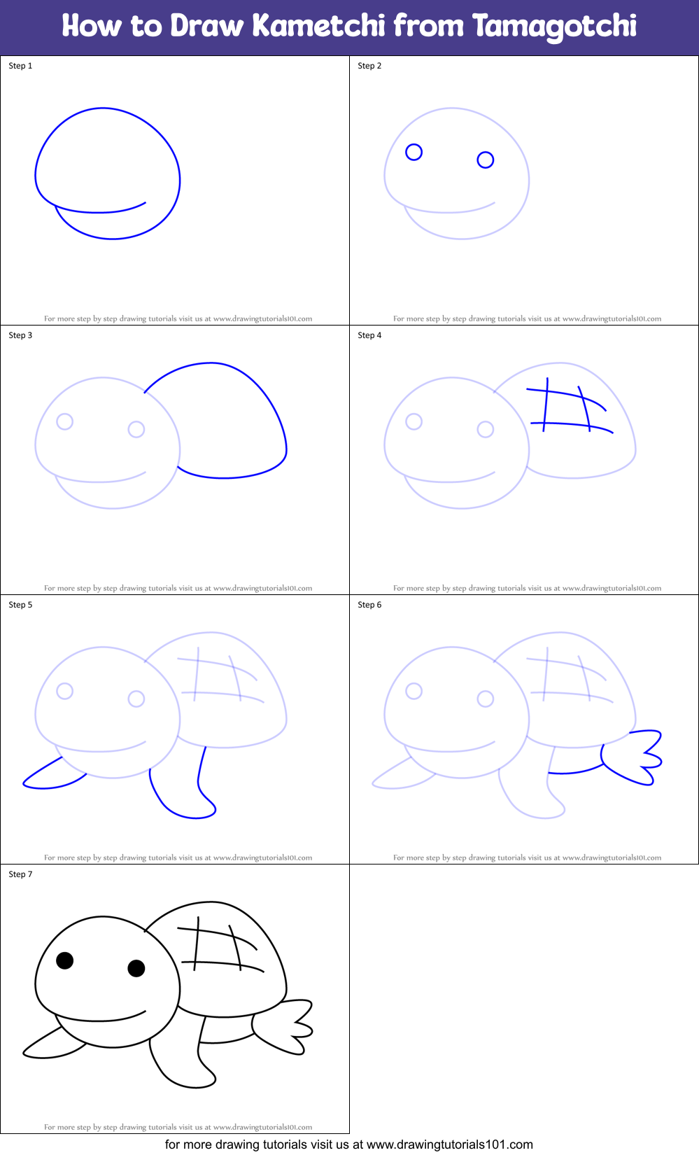 How to Draw Kametchi from Tamagotchi Printable Step by Step
