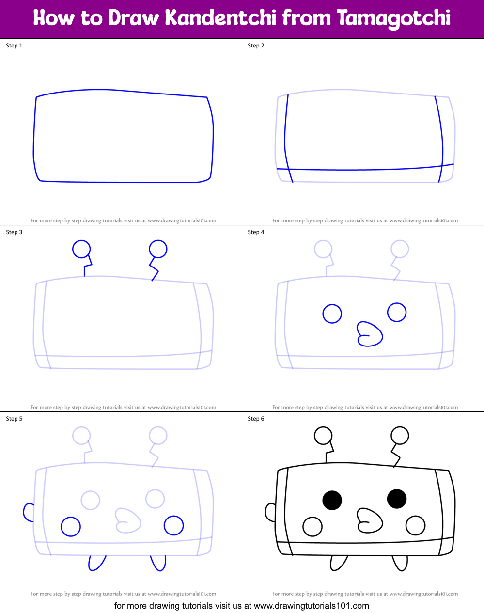 How to Draw Kandentchi from Tamagotchi Printable Step by Step
