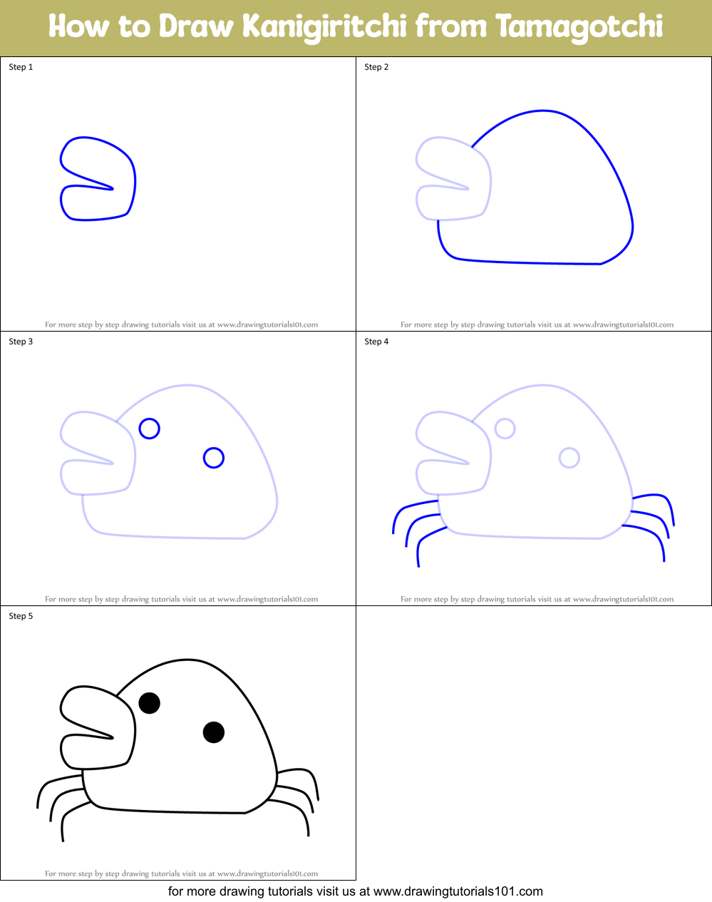 How to Draw Kanigiritchi from Tamagotchi Printable Step by Step