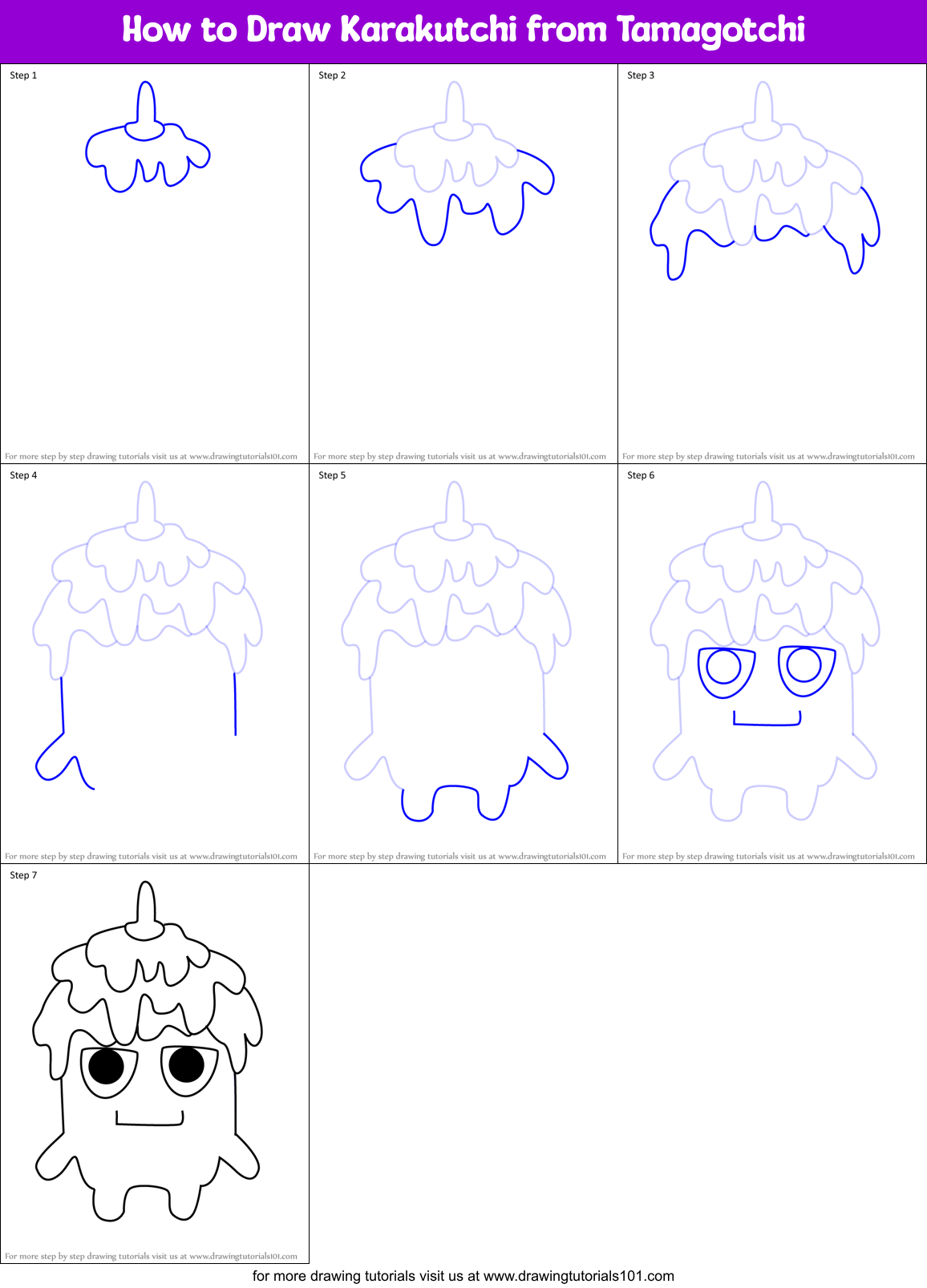 How to Draw Karakutchi from Tamagotchi Printable Step by Step