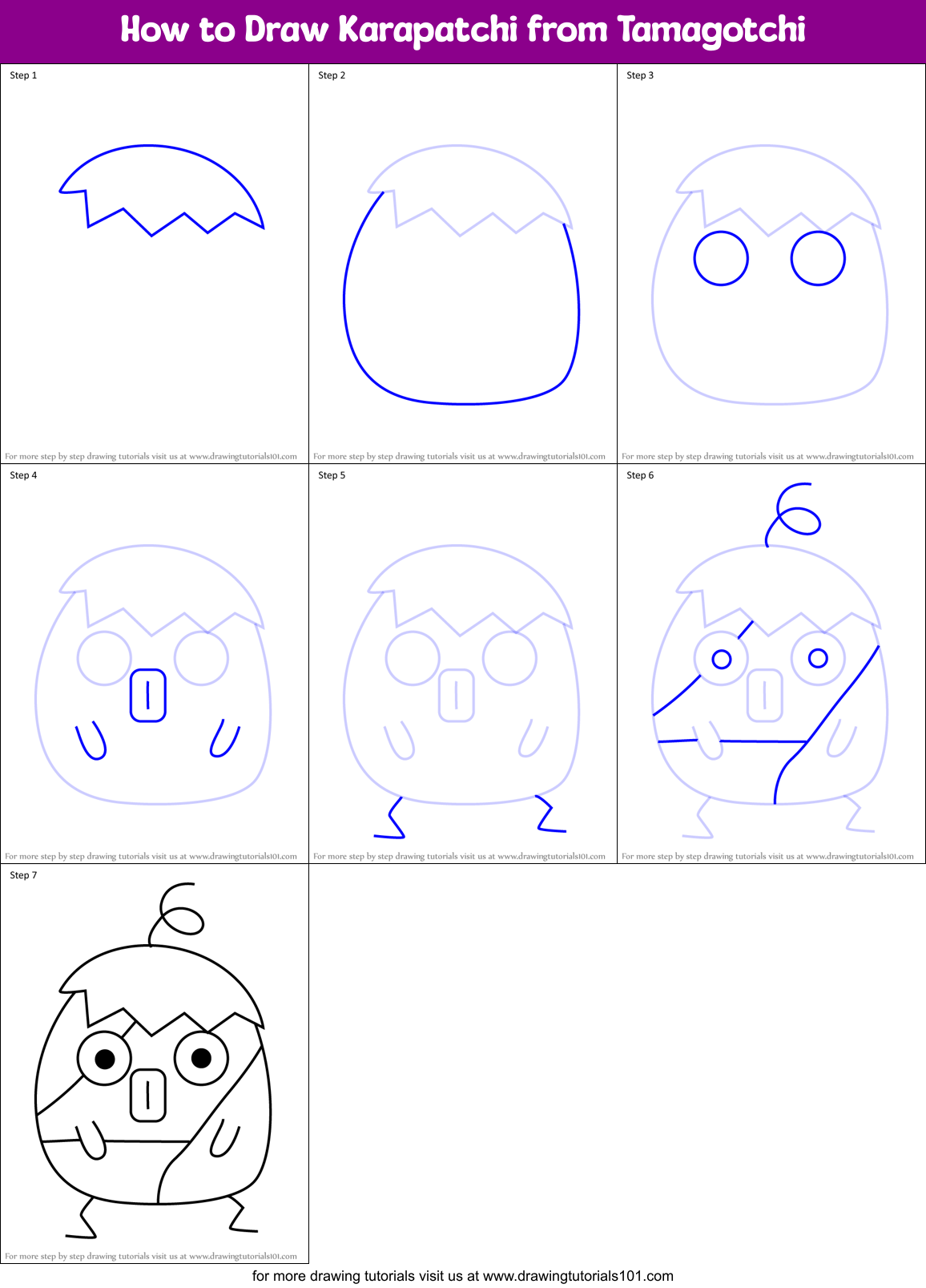 How to Draw Karapatchi from Tamagotchi Printable Step by Step