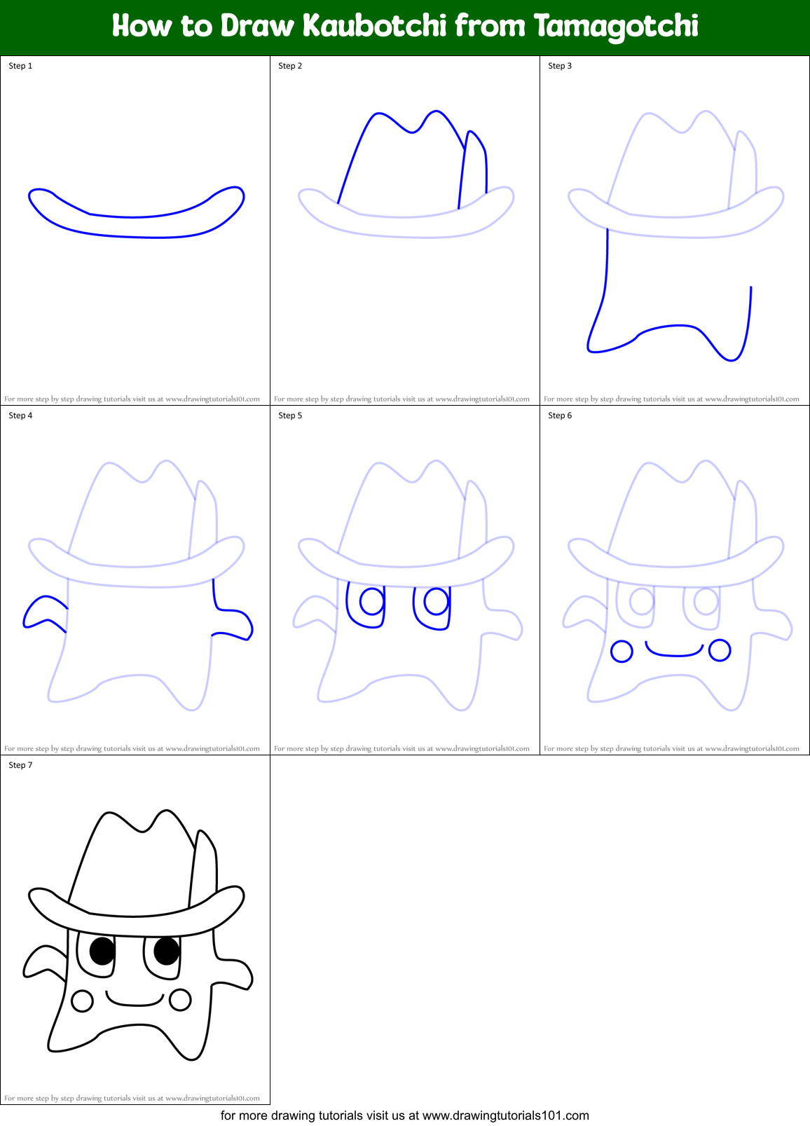 How to Draw Kaubotchi from Tamagotchi Printable Step by Step