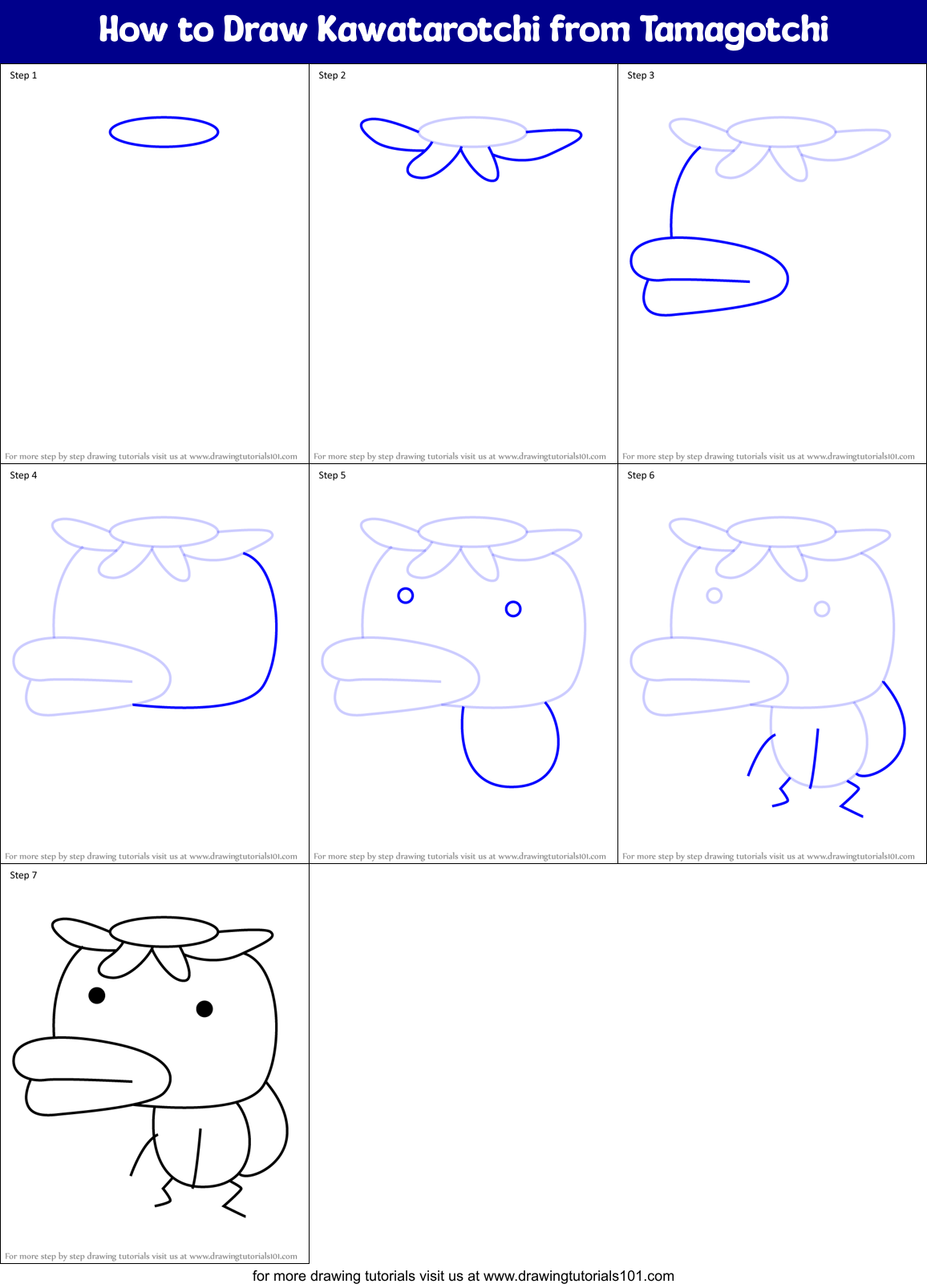 How to Draw Kawatarotchi from Tamagotchi Printable Step by Step
