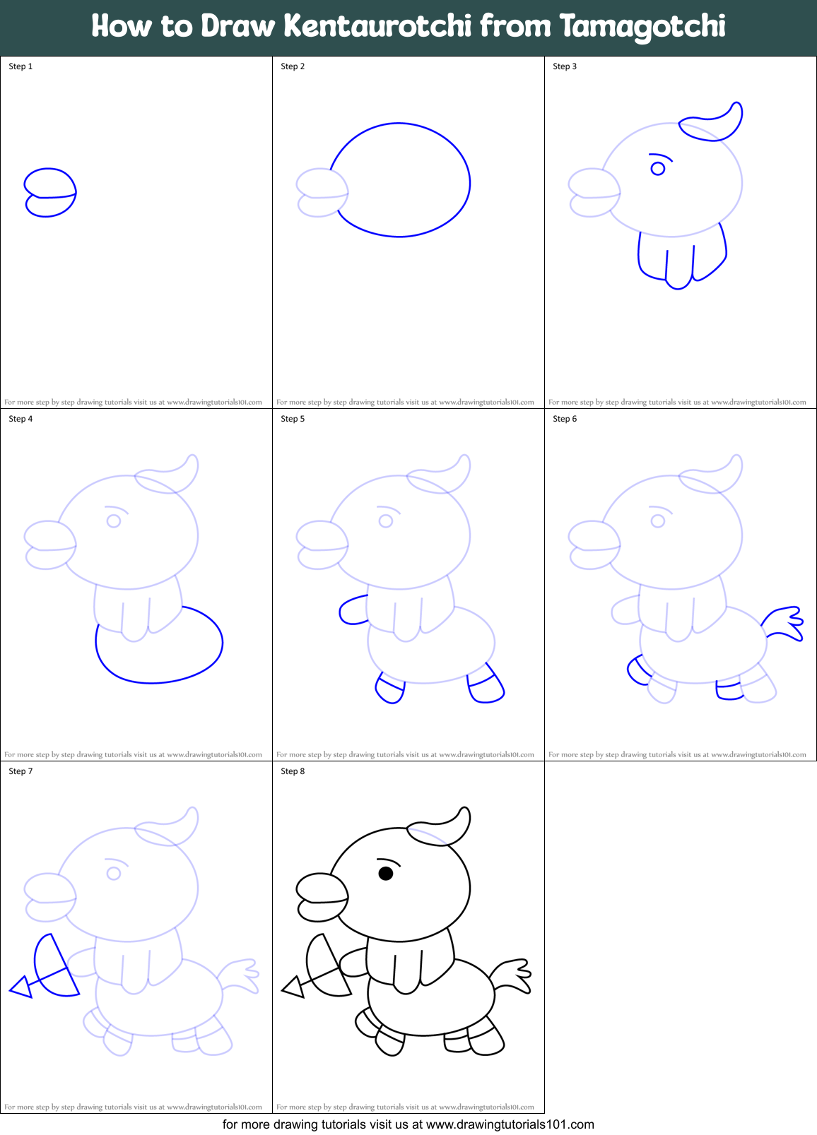 How to Draw Kentaurotchi from Tamagotchi Printable Step by Step