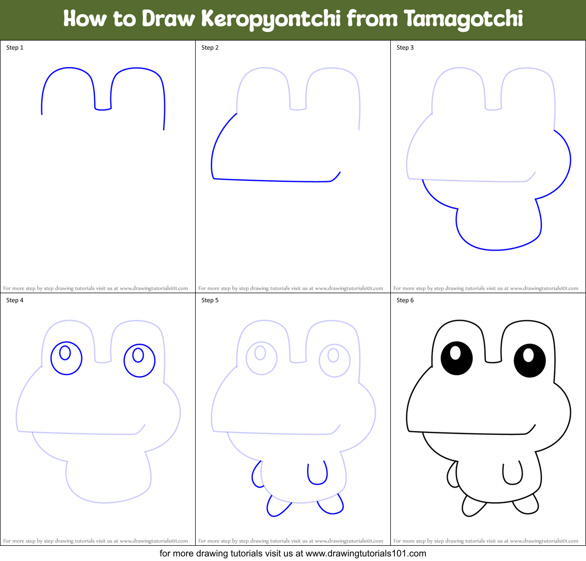 How to Draw Keropyontchi from Tamagotchi Printable Step by Step