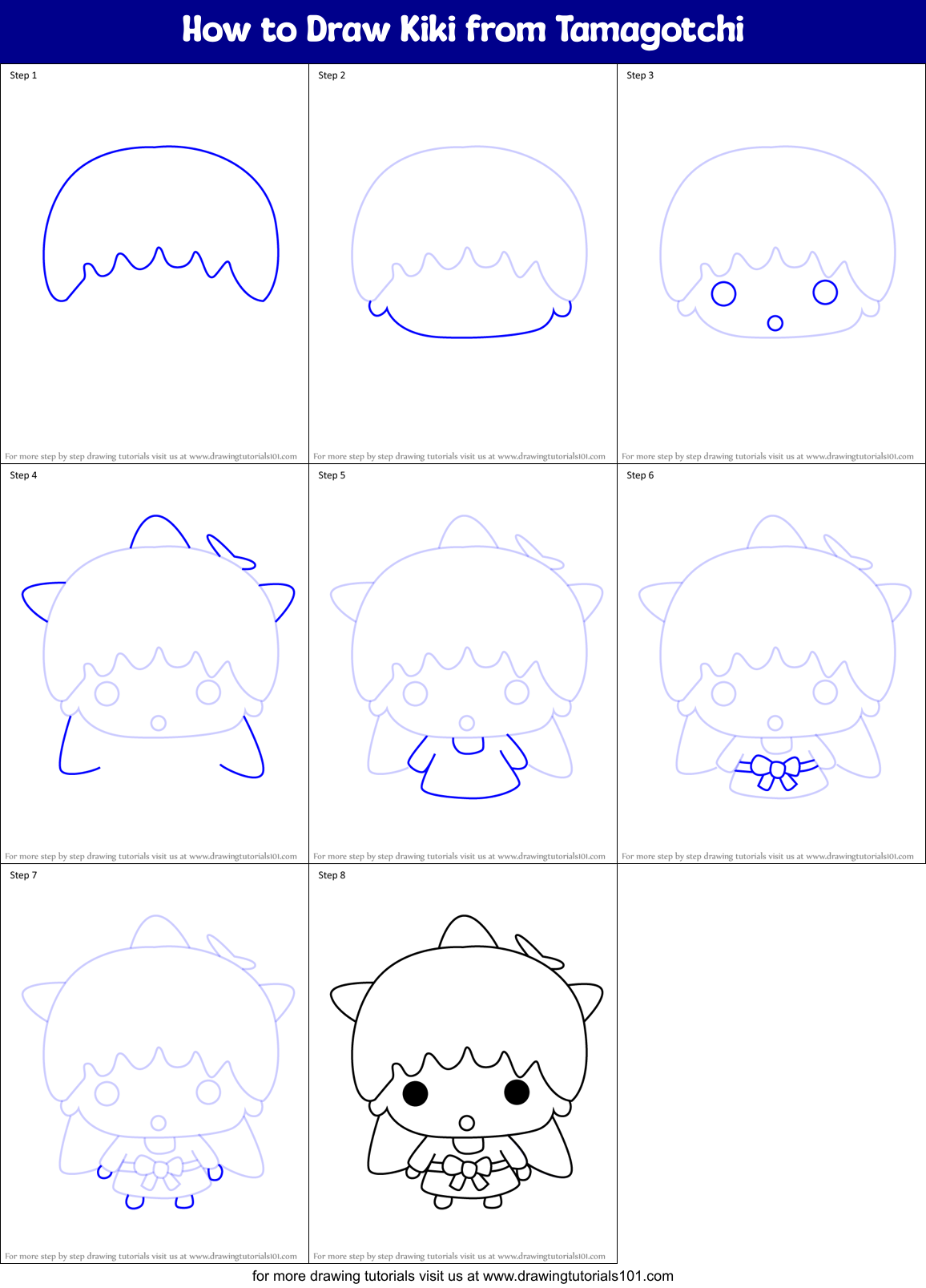 How to Draw Kiki from Tamagotchi Printable Step by Step