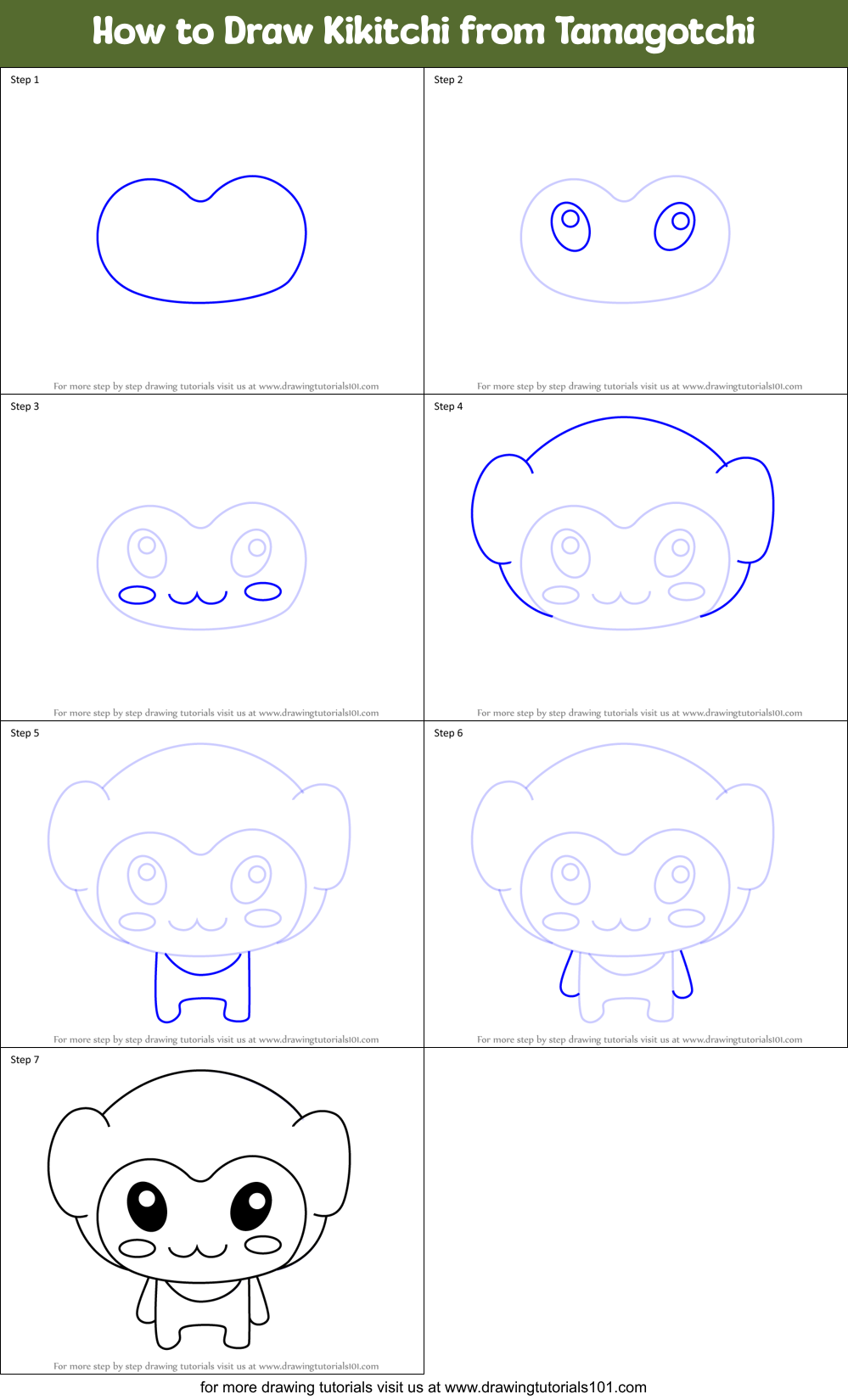 How to Draw Kikitchi from Tamagotchi Printable Step by Step