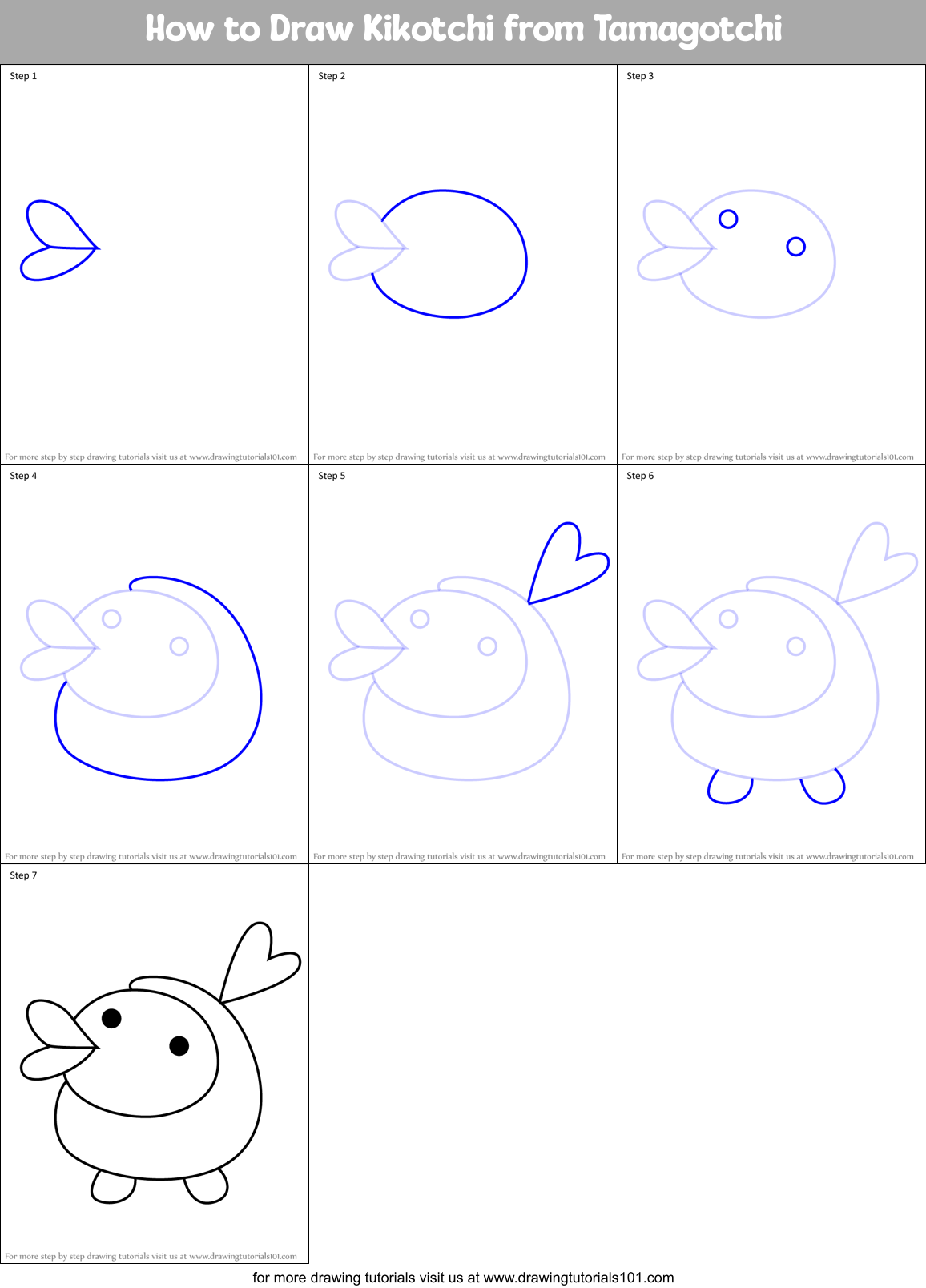 How to Draw Kikotchi from Tamagotchi Printable Step by Step