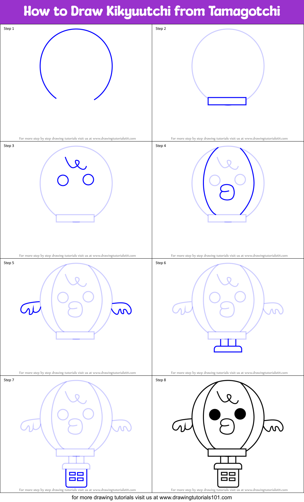 How to Draw Kikyuutchi from Tamagotchi Printable Step by Step