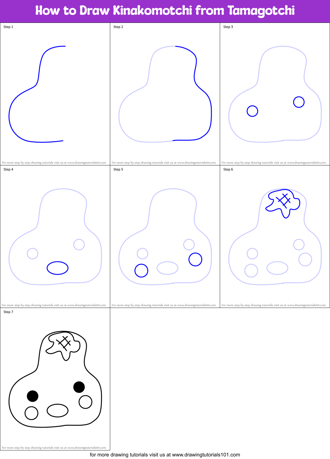 How to Draw Kinakomotchi from Tamagotchi Printable Step by Step