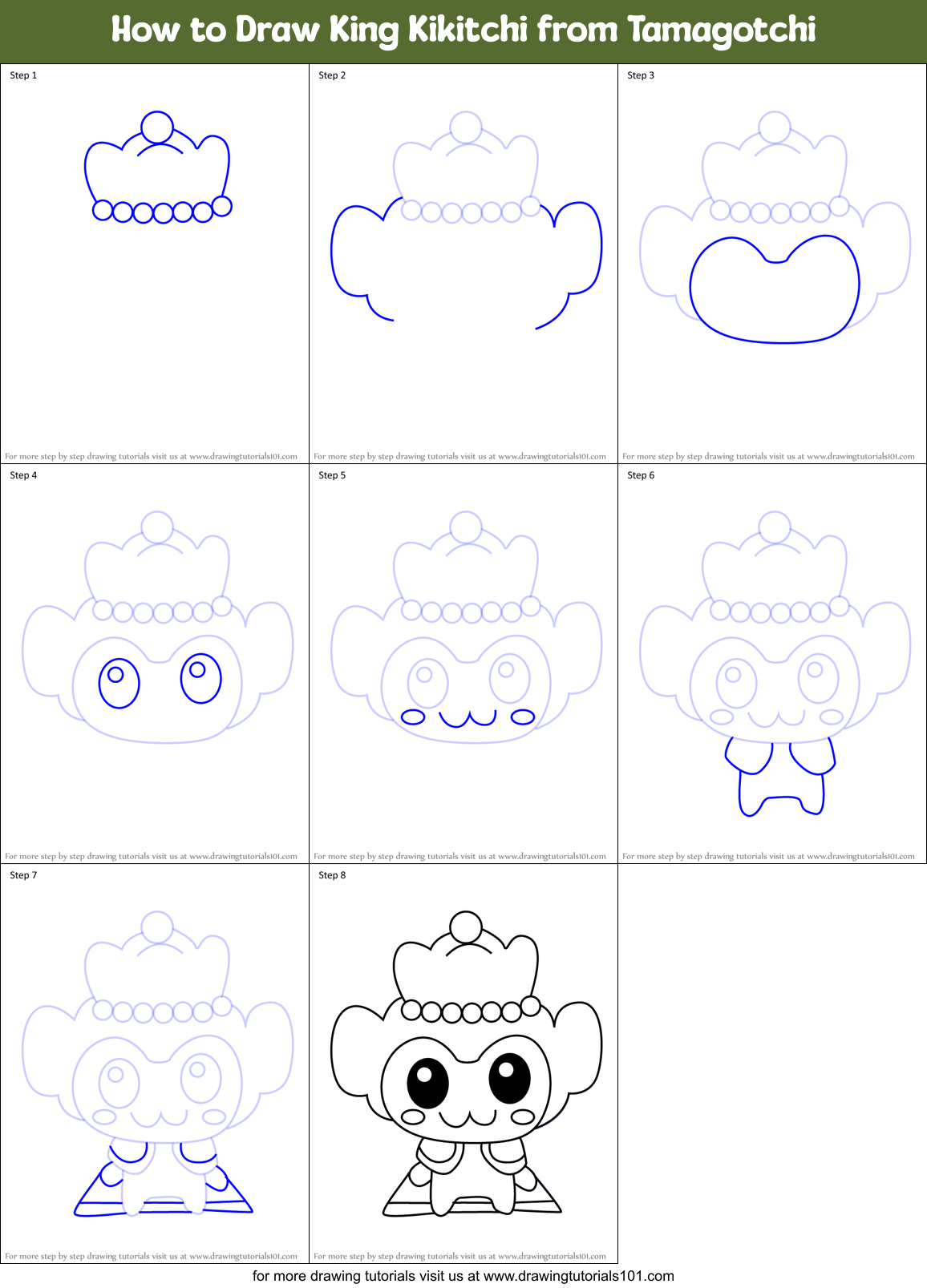 How to Draw King Kikitchi from Tamagotchi Printable Step by Step
