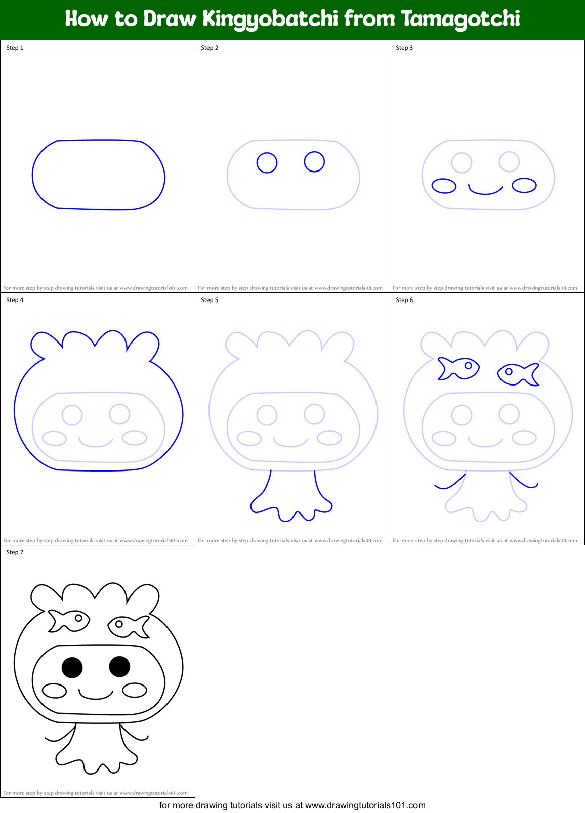How to Draw Kingyobatchi from Tamagotchi Printable Step by Step