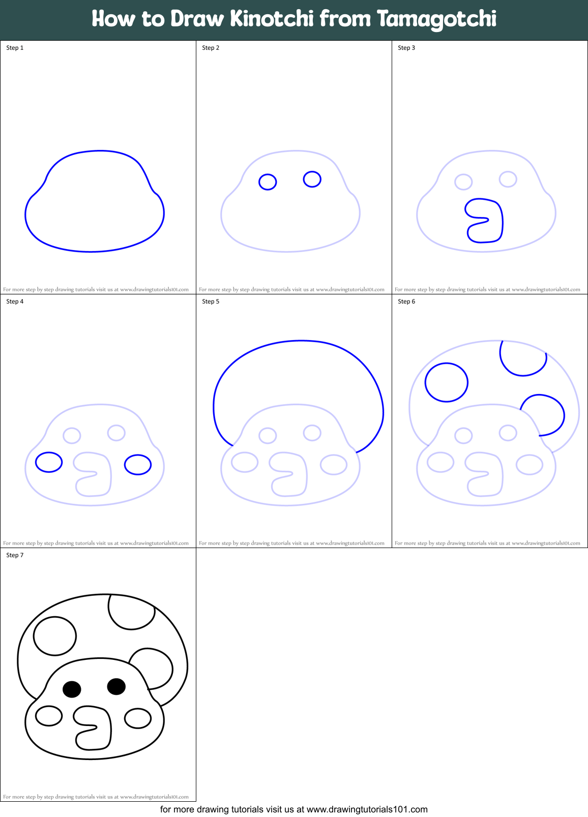 How to Draw Kinotchi from Tamagotchi Printable Step by Step