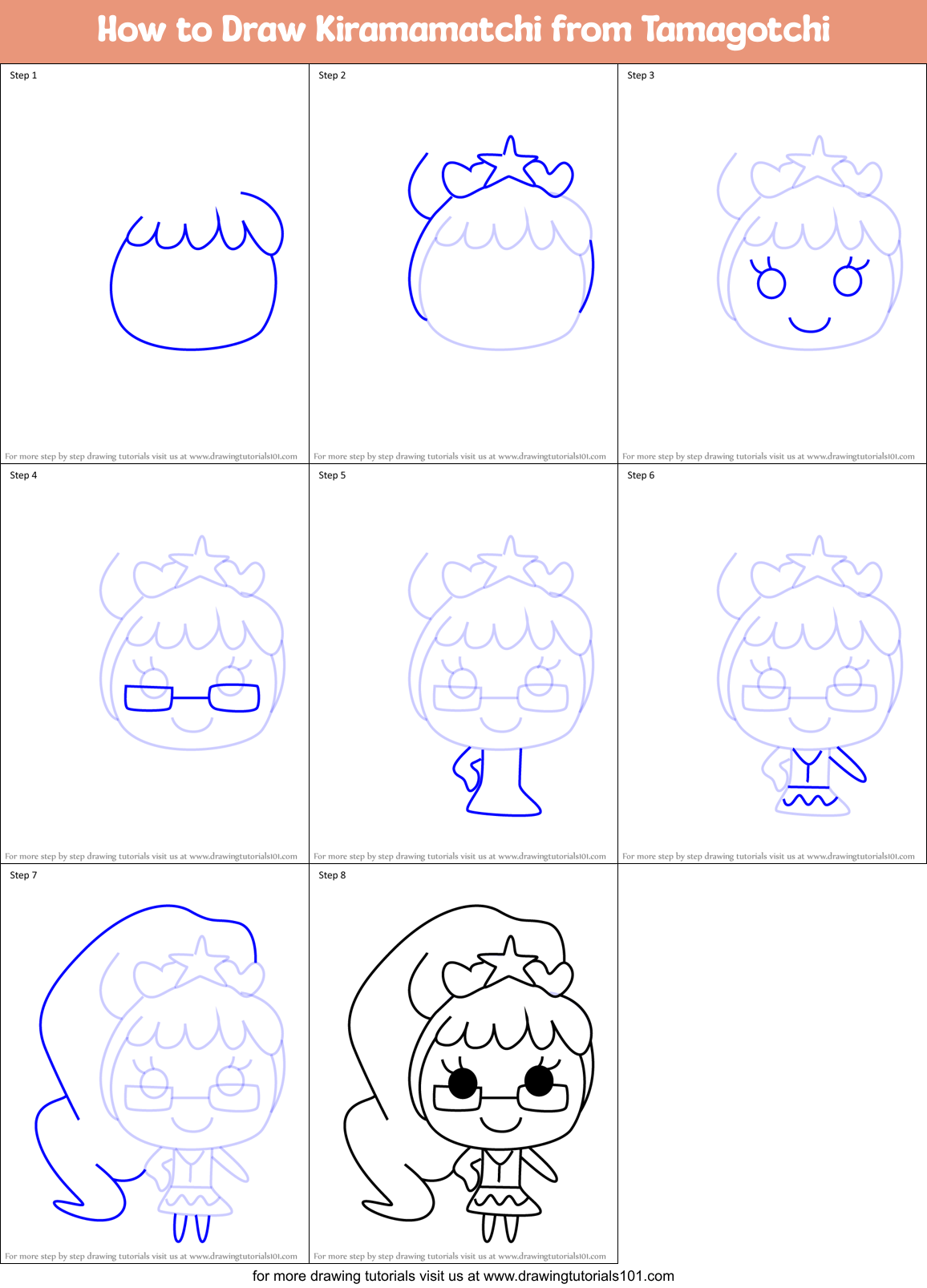 How to Draw Kiramamatchi from Tamagotchi Printable Step by Step