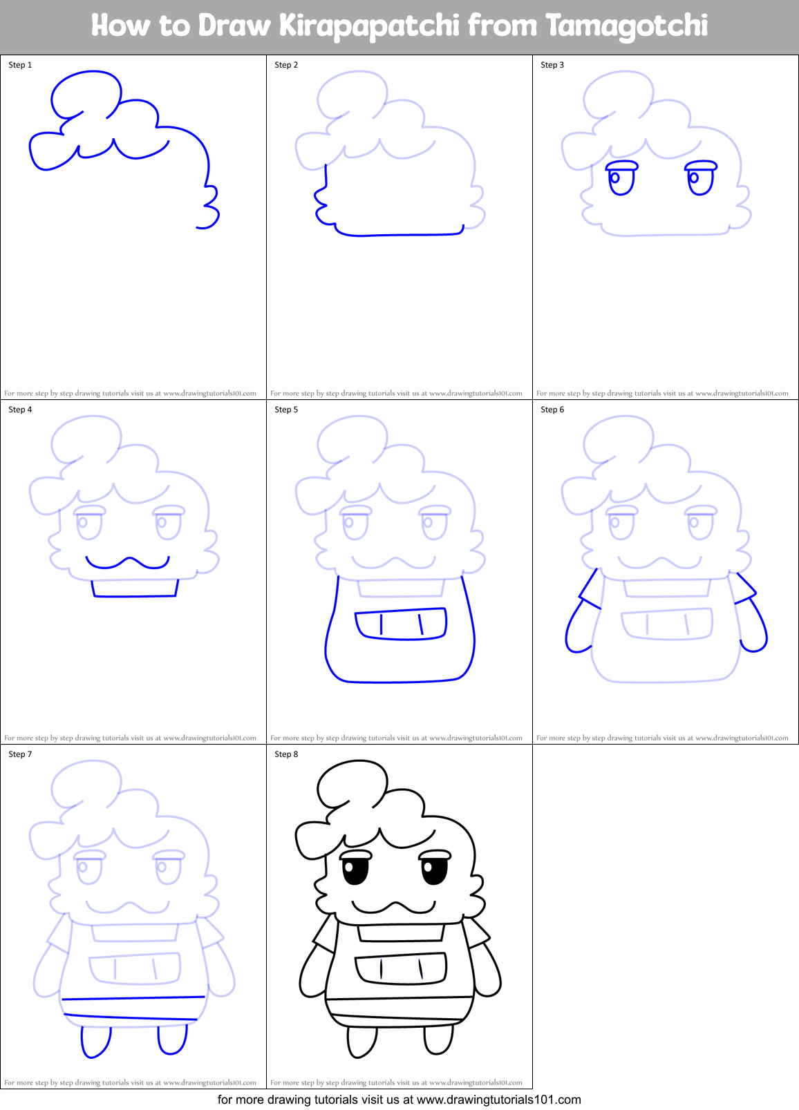 How to Draw Kirapapatchi from Tamagotchi Printable Step by Step
