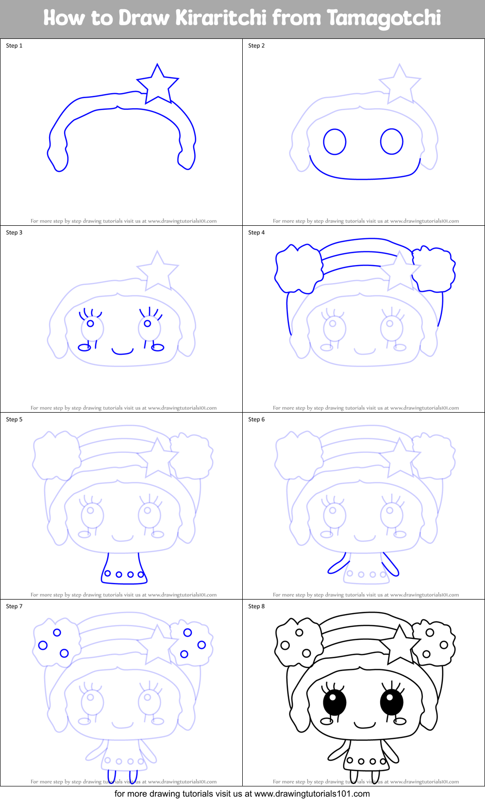 How to Draw Kiraritchi from Tamagotchi Printable Step by Step