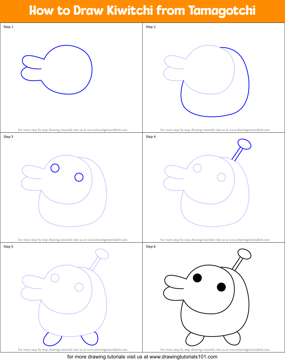 How to Draw Kiwitchi from Tamagotchi Printable Step by Step